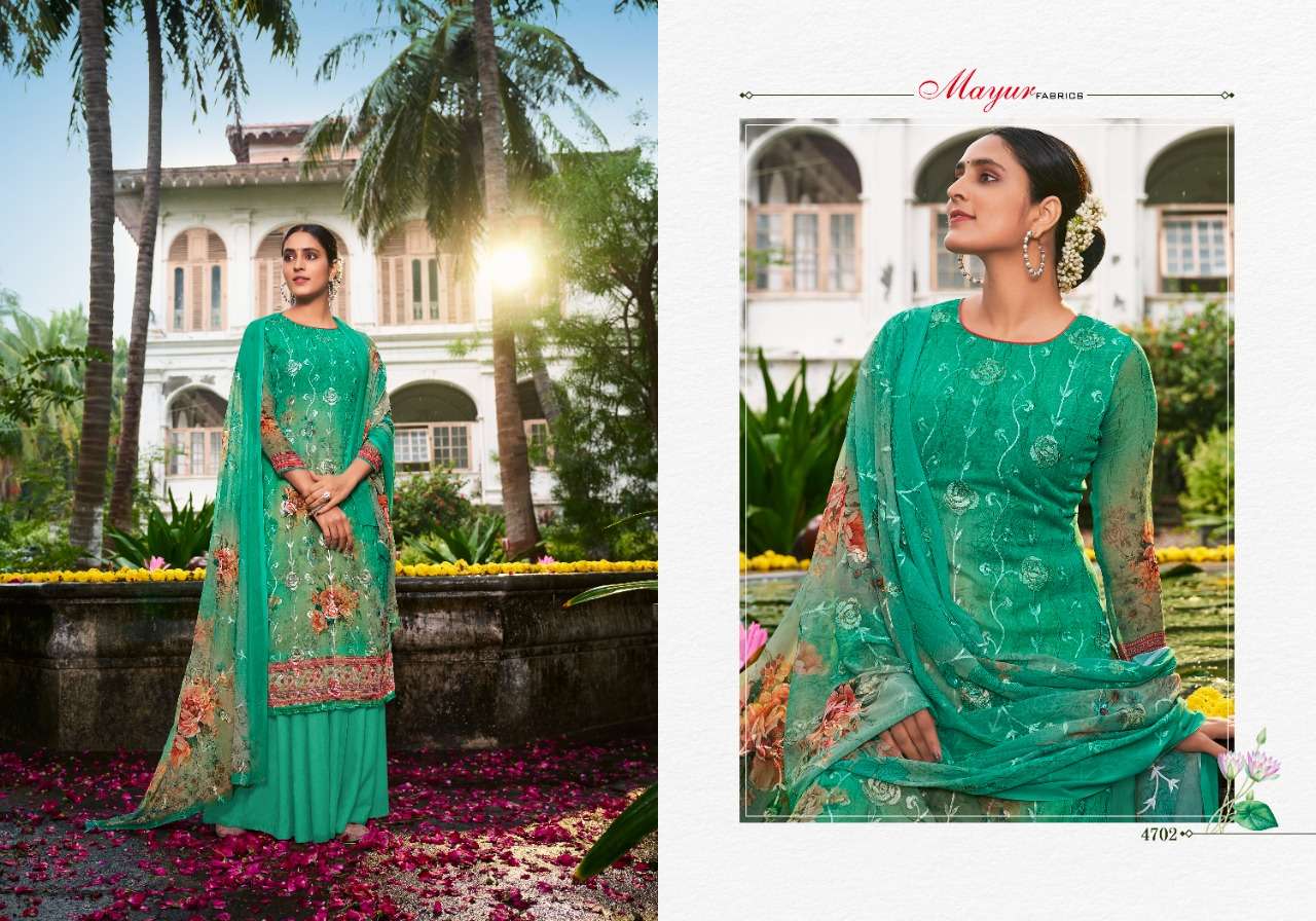 Vrindavan By Mayur Fabrics 4701 To 4708 Series Beautiful Stylish Sharara Suits Fancy Colorful Casual Wear & Ethnic Wear & Ready To Wear Georgette Digital Printed Dresses At Wholesale Price