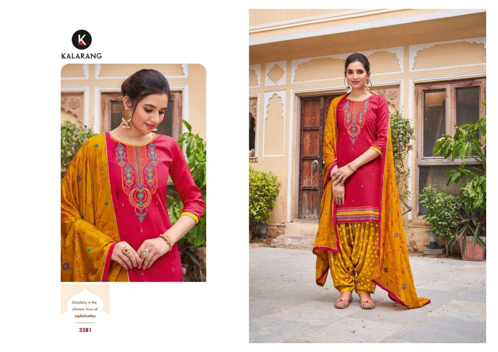 PRAKRUTI VOL-4 BY KALARANG 3381 TO 3384 SERIES PATIYALA SUITS STYLISH BEAUTIFUL COLOURFUL PRINTED & EMBROIDERED PARTY WEAR & OCCASIONAL WEAR PURE JAM SILK COTTON WITH WORK DRESSES AT WHOLESALE PRICE