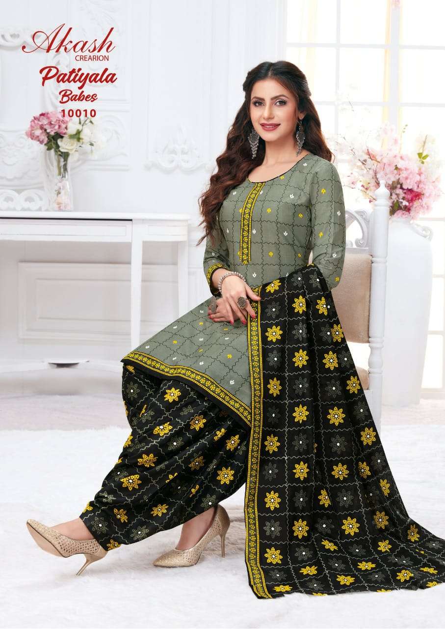 PATIYALA BABES VOL-10 BY AKASH CREATION 10001 TO 10010 SERIES INDIAN TRADITIONAL WEAR COLLECTION BEAUTIFUL STYLISH FANCY COLORFUL PARTY WEAR & OCCASIONAL WEAR PURE COTTON PRINT DRESSES AT WHOLESALE PRICE