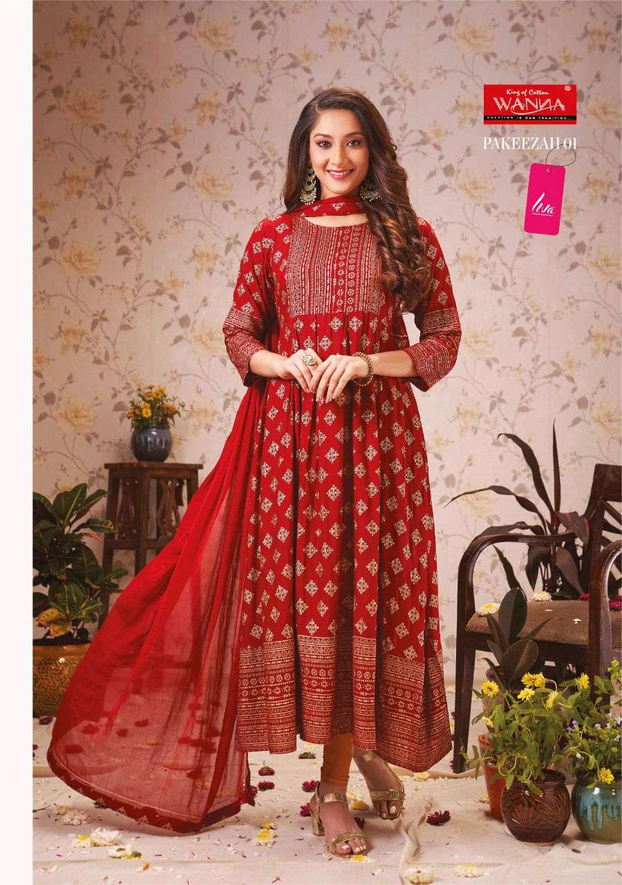 PAKEEZAH BY WANNA 01 TO 07 SERIES BEAUTIFUL STYLISH FANCY COLORFUL CASUAL WEAR & ETHNIC WEAR RAYON SLUB GOWNS WITH DUPATTA AT WHOLESALE PRICE