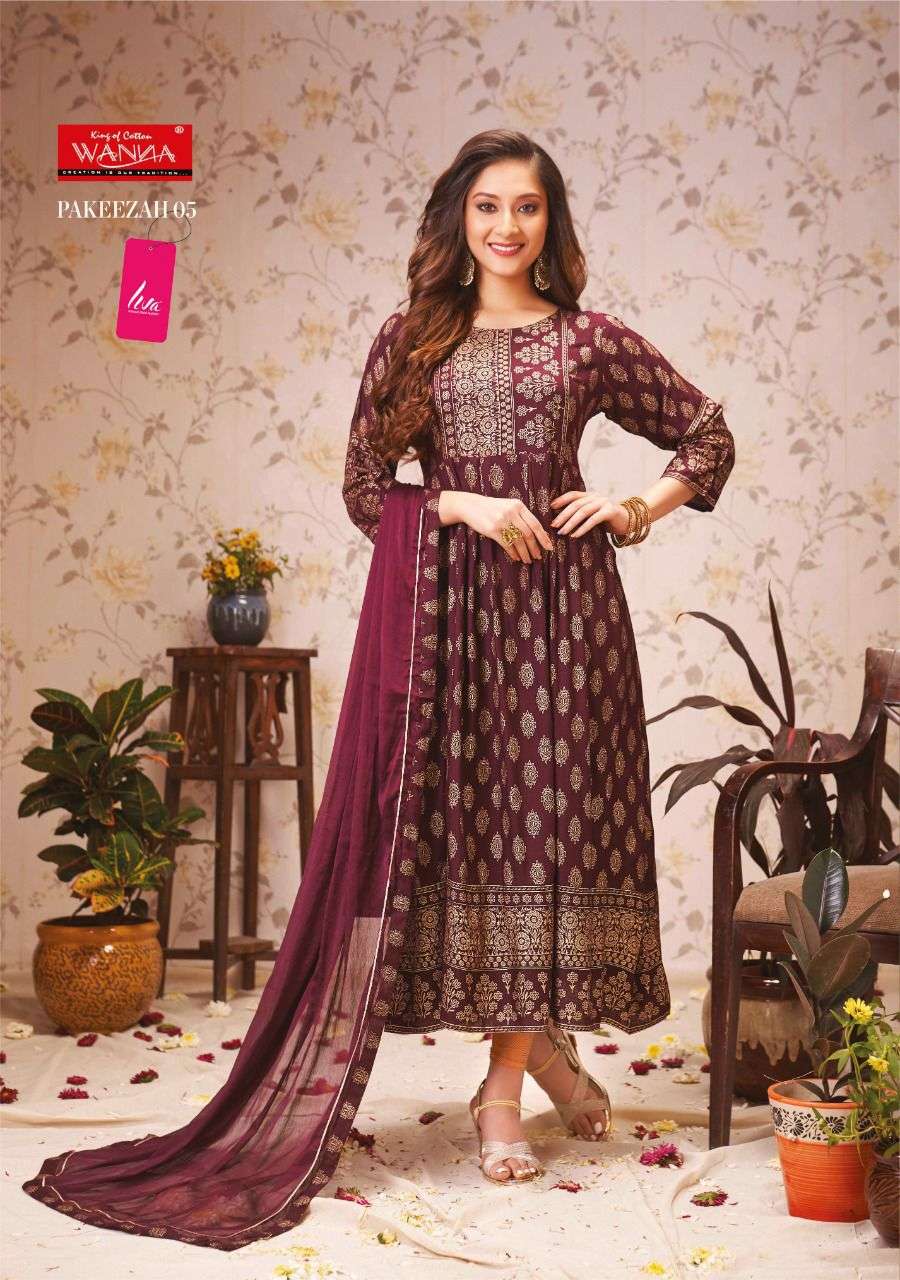 PAKEEZAH BY WANNA 01 TO 07 SERIES BEAUTIFUL STYLISH FANCY COLORFUL CASUAL WEAR & ETHNIC WEAR RAYON SLUB GOWNS WITH DUPATTA AT WHOLESALE PRICE