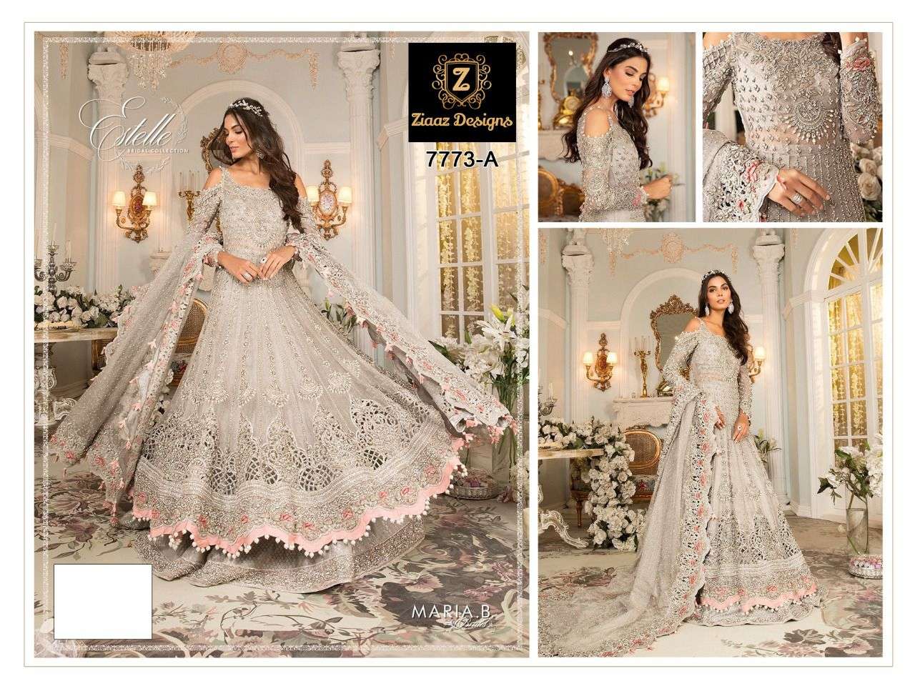 ZIAAZ HIT DESIGN 7773-A BY ZIAAZ DESIGNS DESIGNER PAKISTANI SUITS BEAUTIFUL FANCY COLORFUL STYLISH PARTY WEAR & OCCASIONAL WEAR NET EMBROIDERED DRESSES AT WHOLESALE PRICE