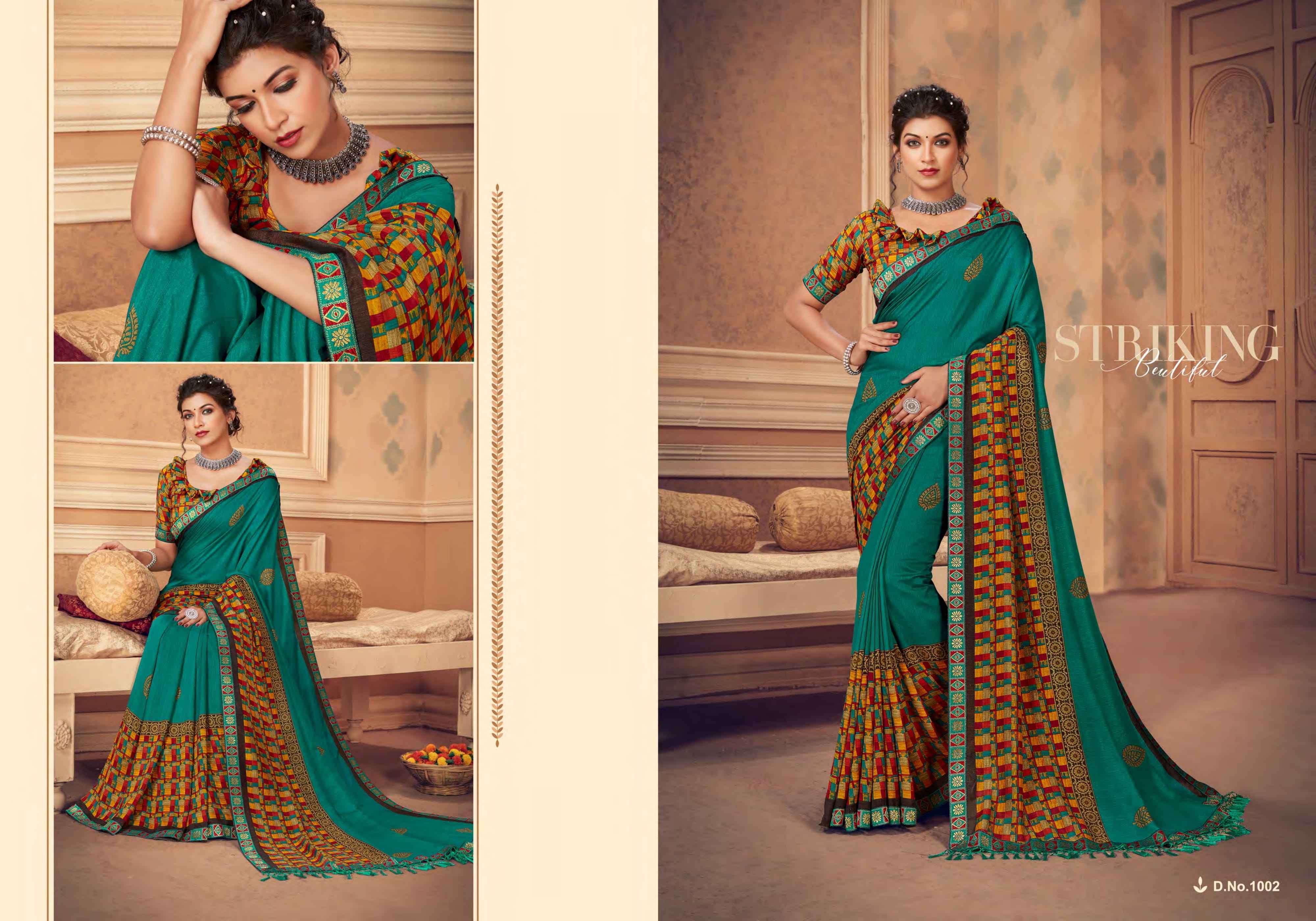 MONACO BY SHRAVYA FASHION 1001 TO 1008 SERIES INDIAN TRADITIONAL WEAR COLLECTION BEAUTIFUL STYLISH FANCY COLORFUL PARTY WEAR & OCCASIONAL WEAR VICHITRA SILK SAREES AT WHOLESALE PRICE
