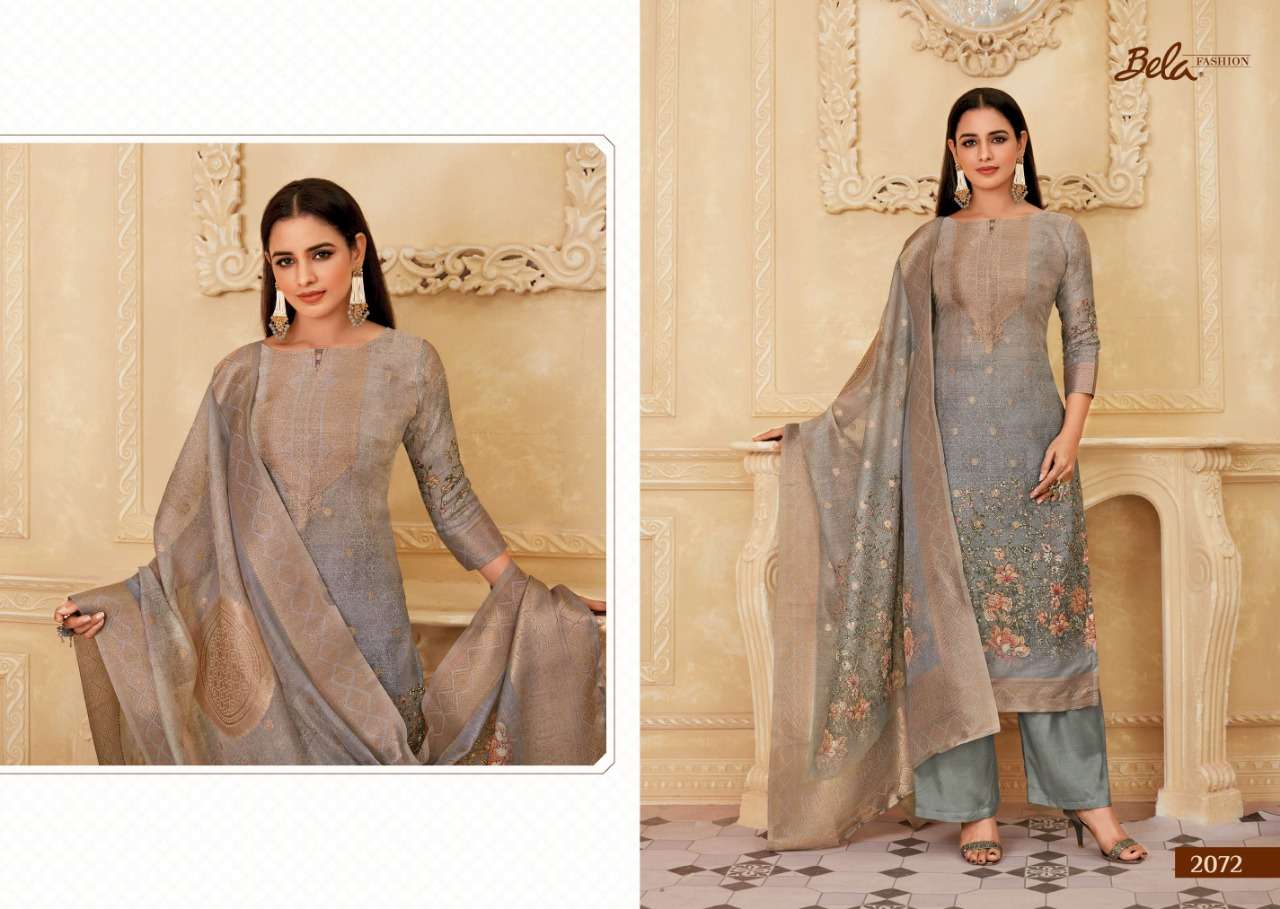 ZIYA BY BELA FASHION 2070 TO 2076 SERIES BEAUTIFUL STYLISH SUITS FANCY COLORFUL CASUAL WEAR & ETHNIC WEAR & READY TO WEAR CHANDERI JACQUARD PRINTED DRESSES AT WHOLESALE PRICE