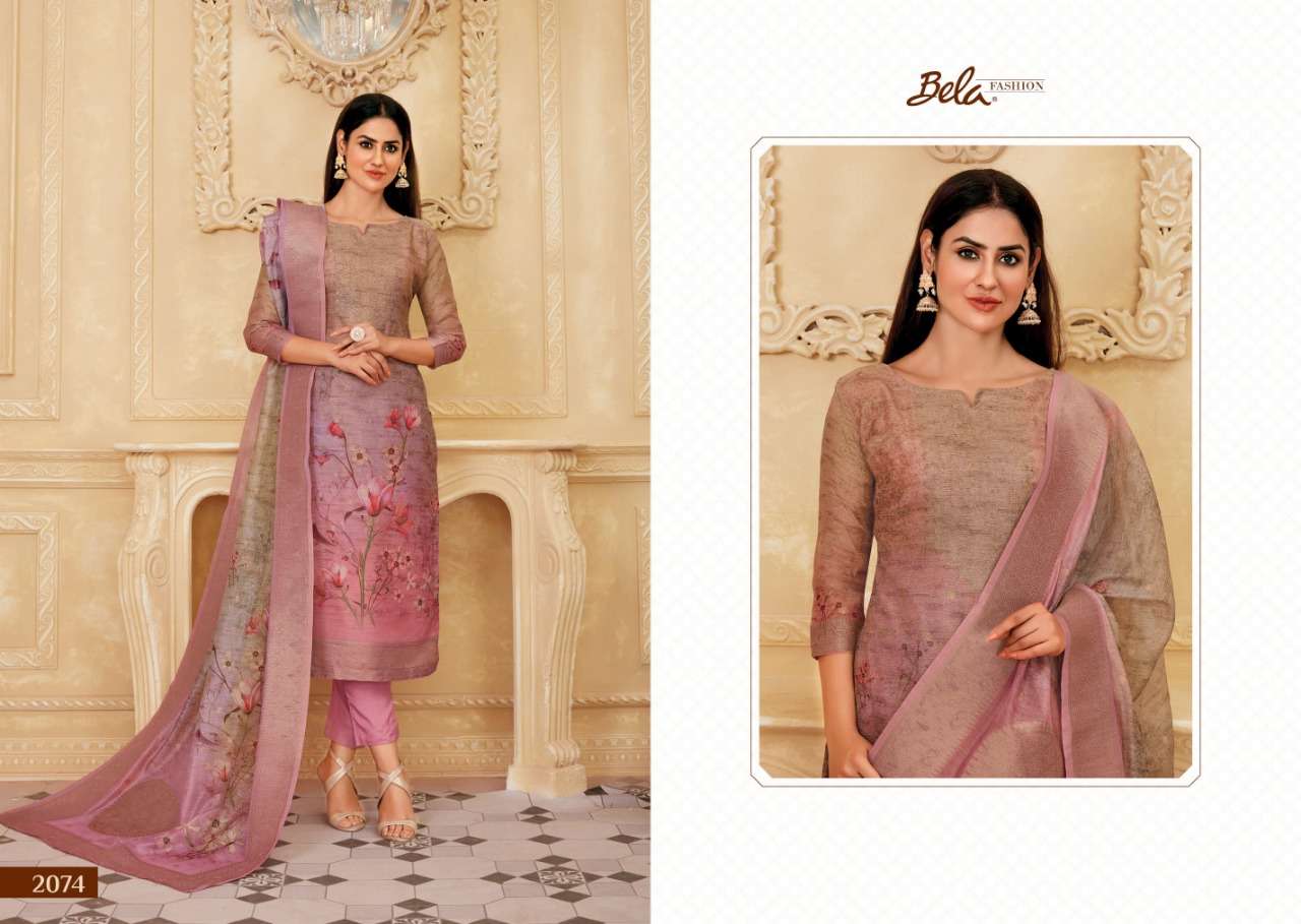 ZIYA BY BELA FASHION 2070 TO 2076 SERIES BEAUTIFUL STYLISH SUITS FANCY COLORFUL CASUAL WEAR & ETHNIC WEAR & READY TO WEAR CHANDERI JACQUARD PRINTED DRESSES AT WHOLESALE PRICE