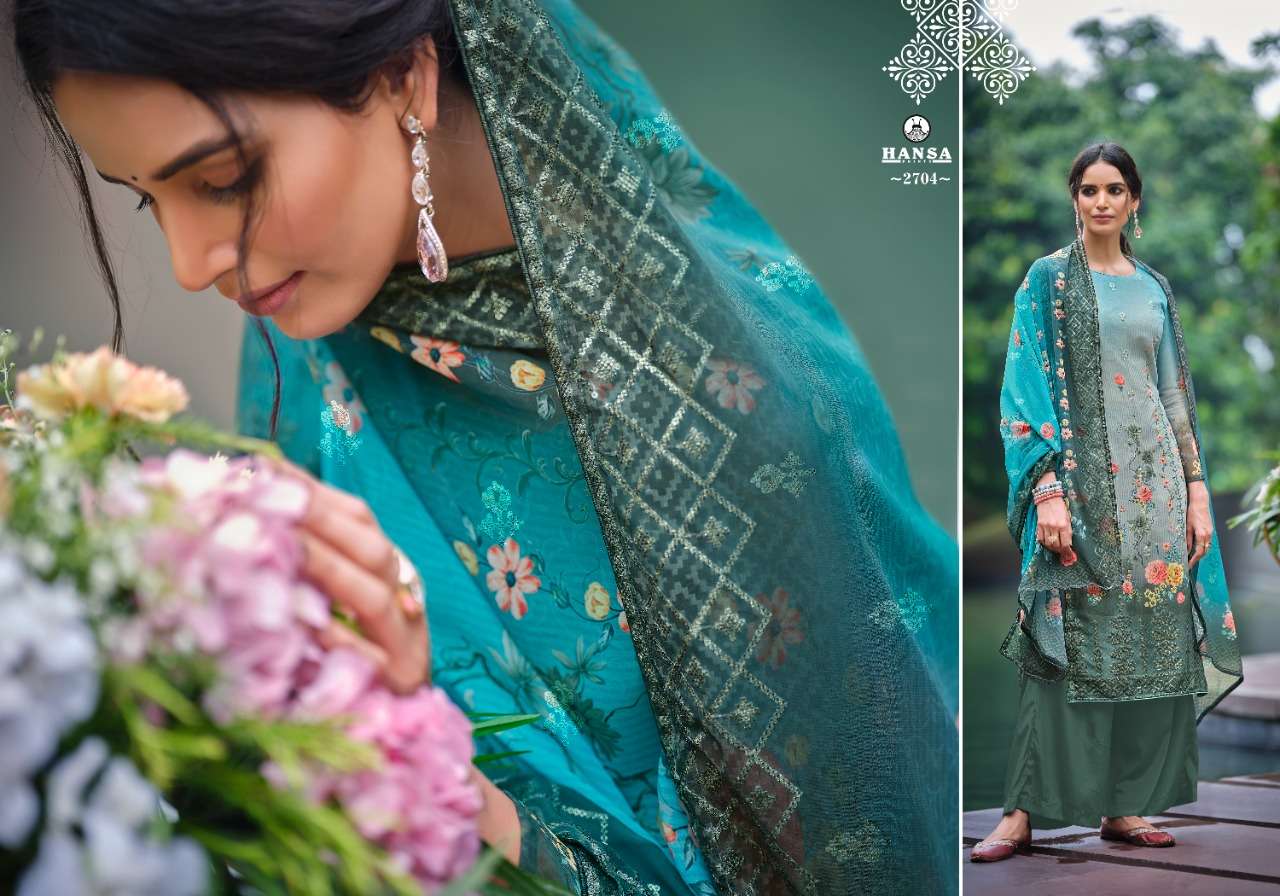 HUSNA ARA SAHELI BY HANSA PRINTS 2701 TO 2706 SERIES BEAUTIFUL STYLISH PAKISATNI SUITS FANCY COLORFUL CASUAL WEAR & ETHNIC WEAR & READY TO WEAR GEORGETTE DIGITAL PRINT WITH ARI WORK DRESSES AT WHOLESALE PRICE