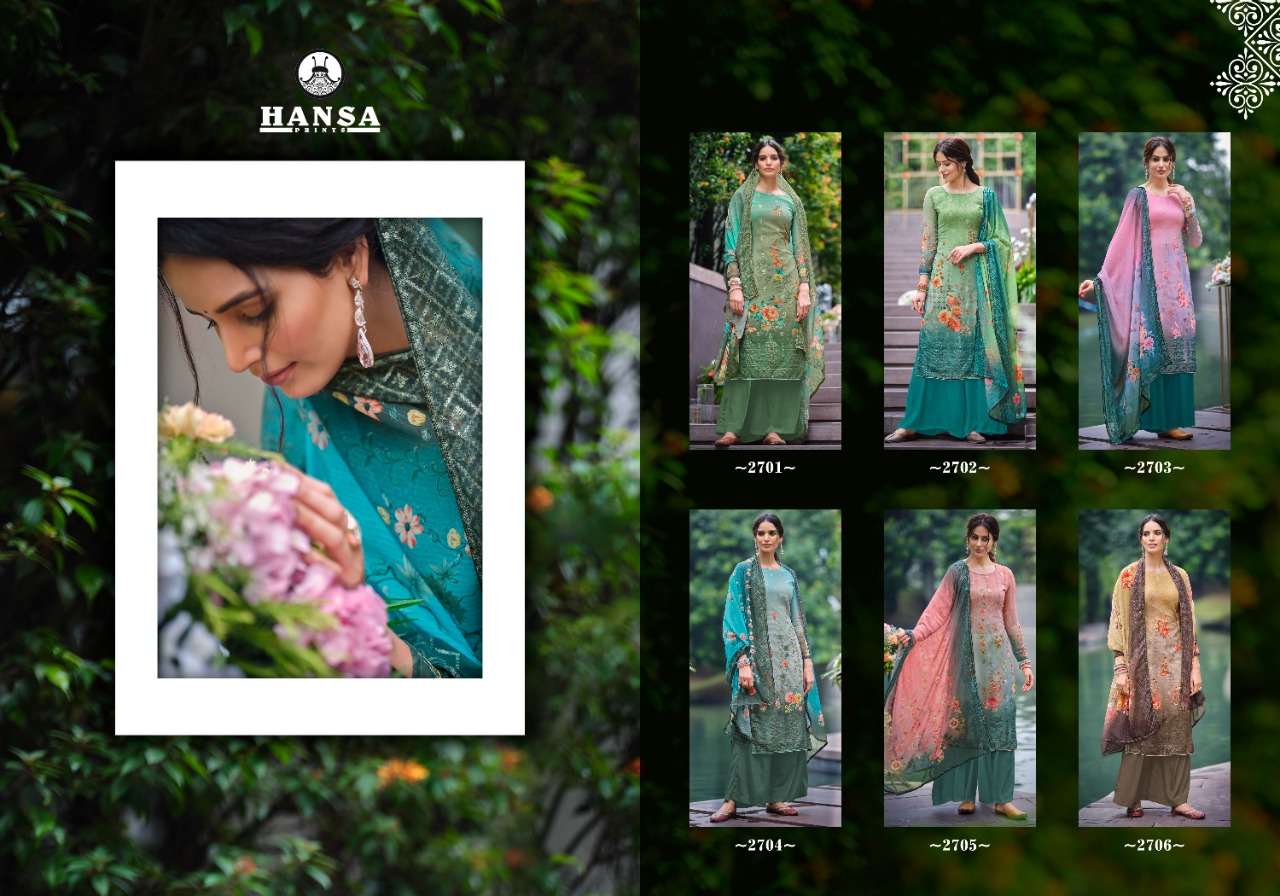 HUSNA ARA SAHELI BY HANSA PRINTS 2701 TO 2706 SERIES BEAUTIFUL STYLISH PAKISATNI SUITS FANCY COLORFUL CASUAL WEAR & ETHNIC WEAR & READY TO WEAR GEORGETTE DIGITAL PRINT WITH ARI WORK DRESSES AT WHOLESALE PRICE