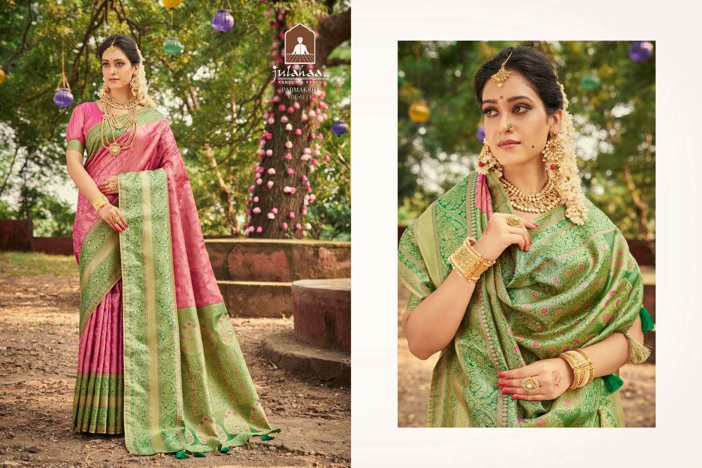 PADMAKSHI BY JULAHAA A TO E SERIES INDIAN TRADITIONAL WEAR COLLECTION BEAUTIFUL STYLISH FANCY COLORFUL PARTY WEAR & OCCASIONAL WEAR SILK SAREES AT WHOLESALE PRICE