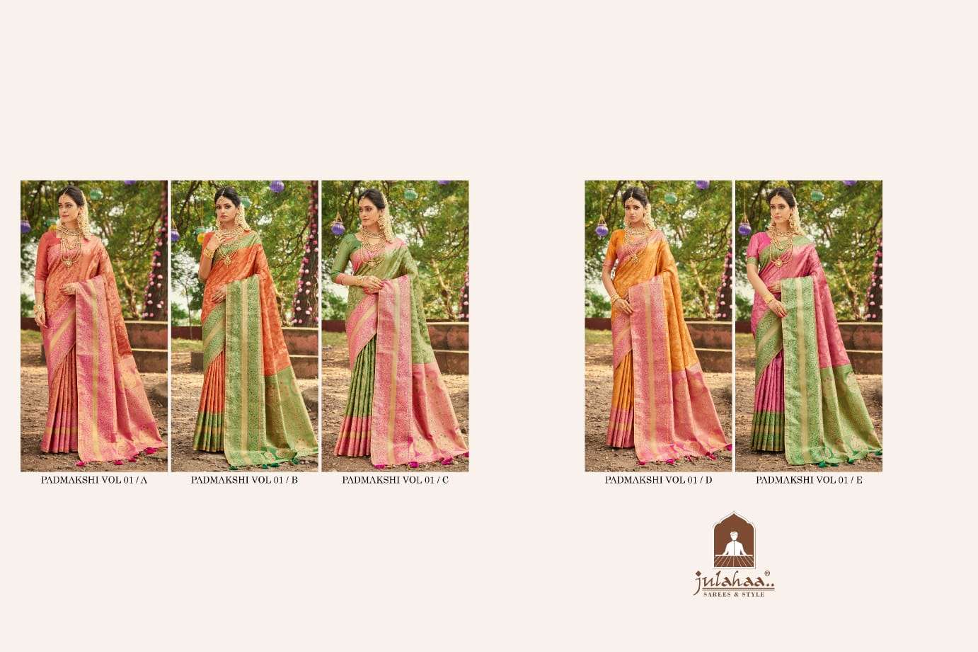PADMAKSHI BY JULAHAA A TO E SERIES INDIAN TRADITIONAL WEAR COLLECTION BEAUTIFUL STYLISH FANCY COLORFUL PARTY WEAR & OCCASIONAL WEAR SILK SAREES AT WHOLESALE PRICE