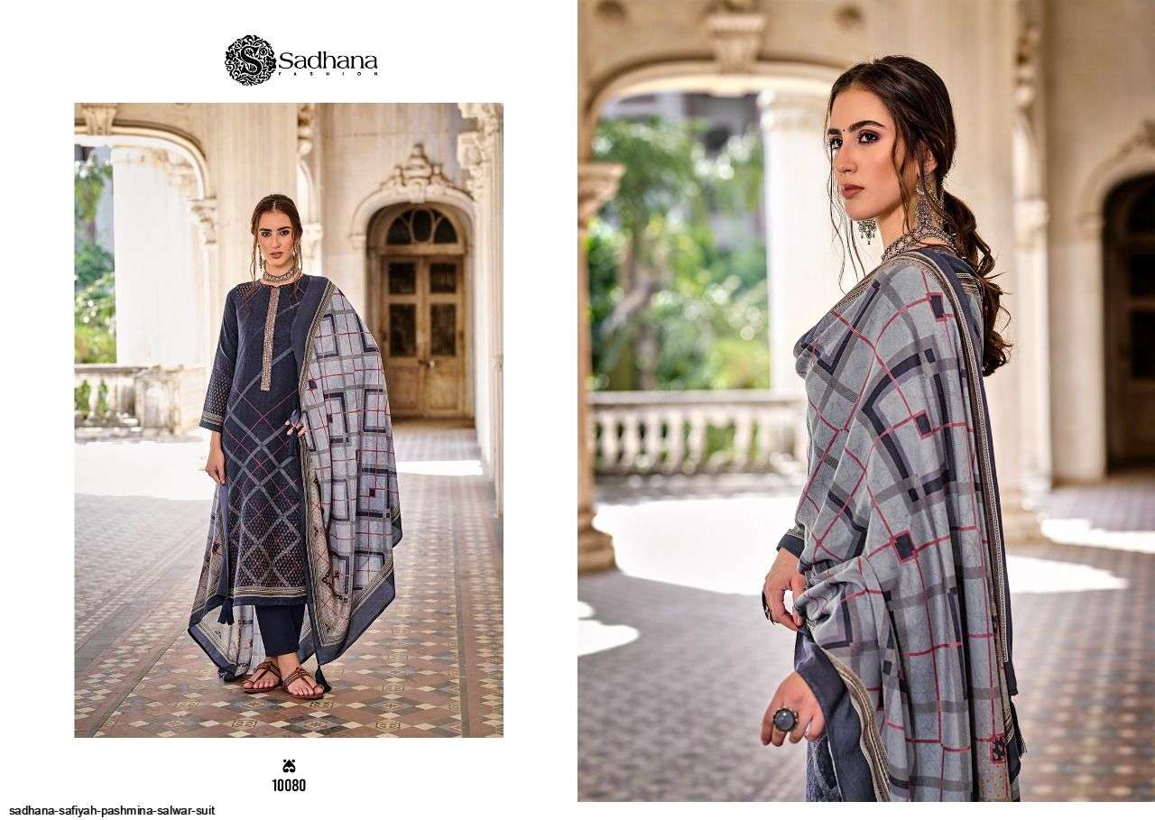 SAFIYAH BY SADHANA FASHION 10079 TO 10088 SERIES BEAUTIFUL STYLISH SHARARA SUITS FANCY COLORFUL CASUAL WEAR & ETHNIC WEAR & READY TO WEAR PURE PASHMINA PRINTED DRESSES AT WHOLESALE PRICE