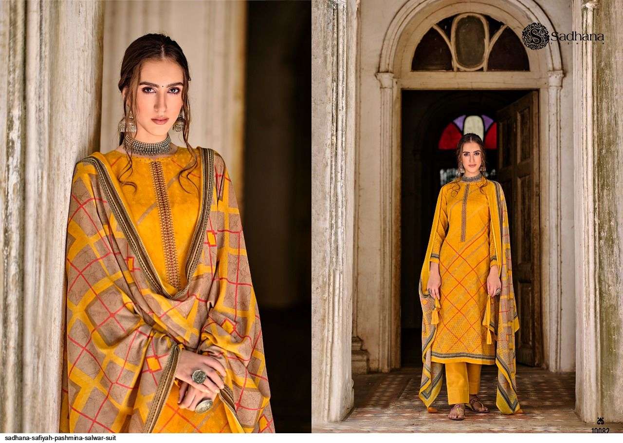 SAFIYAH BY SADHANA FASHION 10079 TO 10088 SERIES BEAUTIFUL STYLISH SHARARA SUITS FANCY COLORFUL CASUAL WEAR & ETHNIC WEAR & READY TO WEAR PURE PASHMINA PRINTED DRESSES AT WHOLESALE PRICE