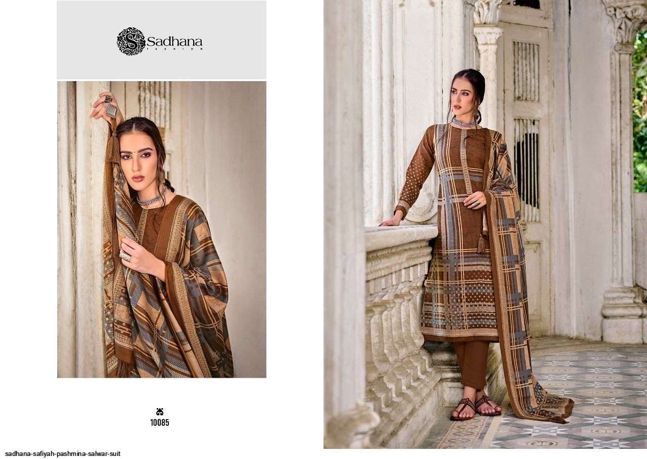 SAFIYAH BY SADHANA FASHION 10079 TO 10088 SERIES BEAUTIFUL STYLISH SHARARA SUITS FANCY COLORFUL CASUAL WEAR & ETHNIC WEAR & READY TO WEAR PURE PASHMINA PRINTED DRESSES AT WHOLESALE PRICE