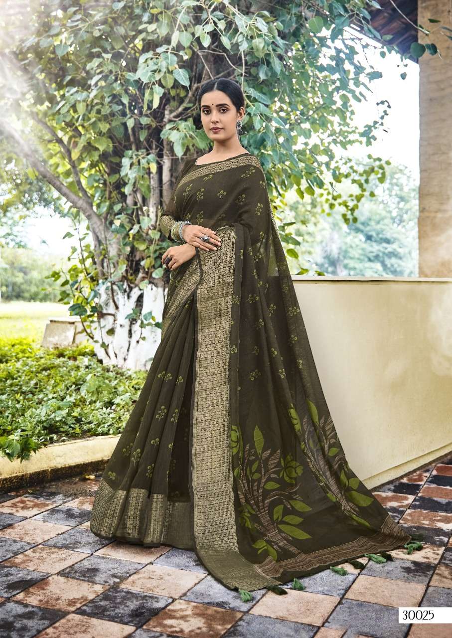 RAJKUMARI VOL-2 BY TRIVENI 30021 TO 30028 SERIES INDIAN TRADITIONAL WEAR COLLECTION BEAUTIFUL STYLISH FANCY COLORFUL PARTY WEAR & OCCASIONAL WEAR COTTON LINEN PRINT SAREES AT WHOLESALE PRICE