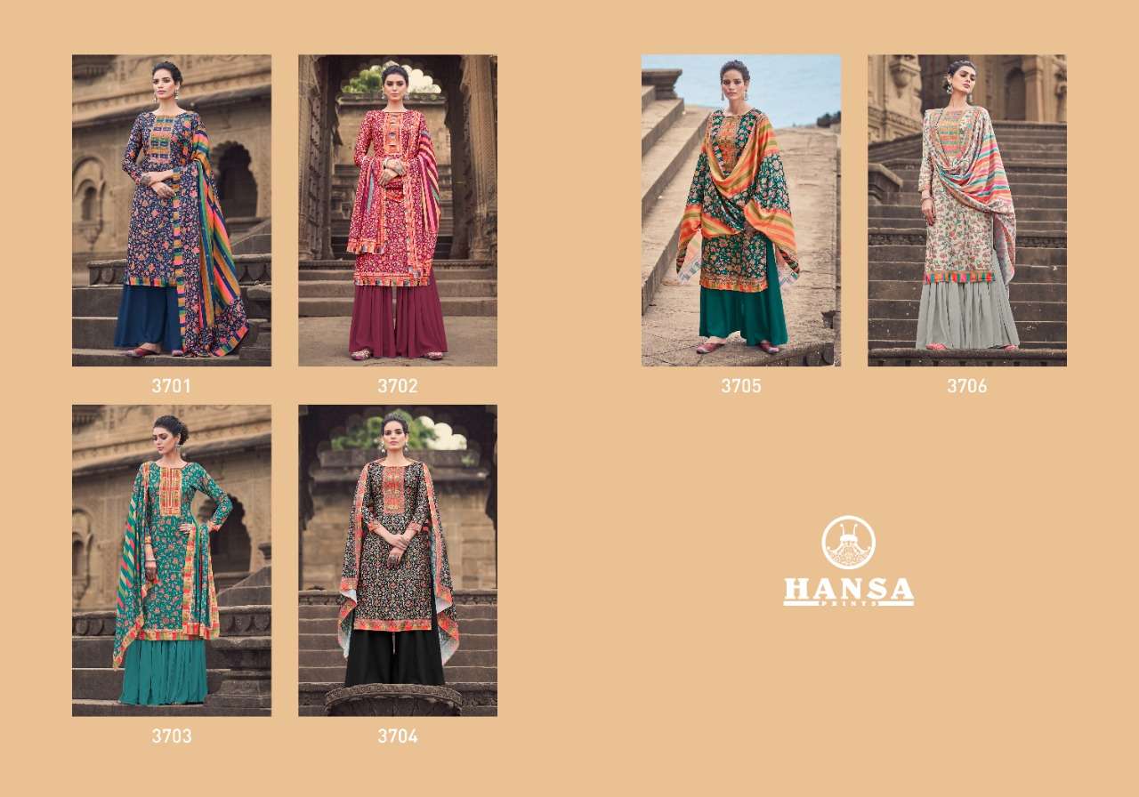 Hidaya Raanjna By Hansa Print 3701 To 3706 Series Beautiful Suits Colorful Stylish Fancy Casual Wear & Ethnic Wear Pashmina Digital Print With Work Dresses At Wholesale Price