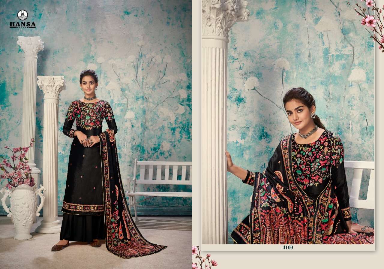 TRISHHA BY HANSA PRINT 4101 TO TO 4106 SERIES DESIGNER SUITS COLLECTION BEAUTIFUL STYLISH FANCY COLORFUL PARTY WEAR & ETHNIC WEAR VELVET DIGITAL PRINT DRESSES AT WHOLESALE PRICE