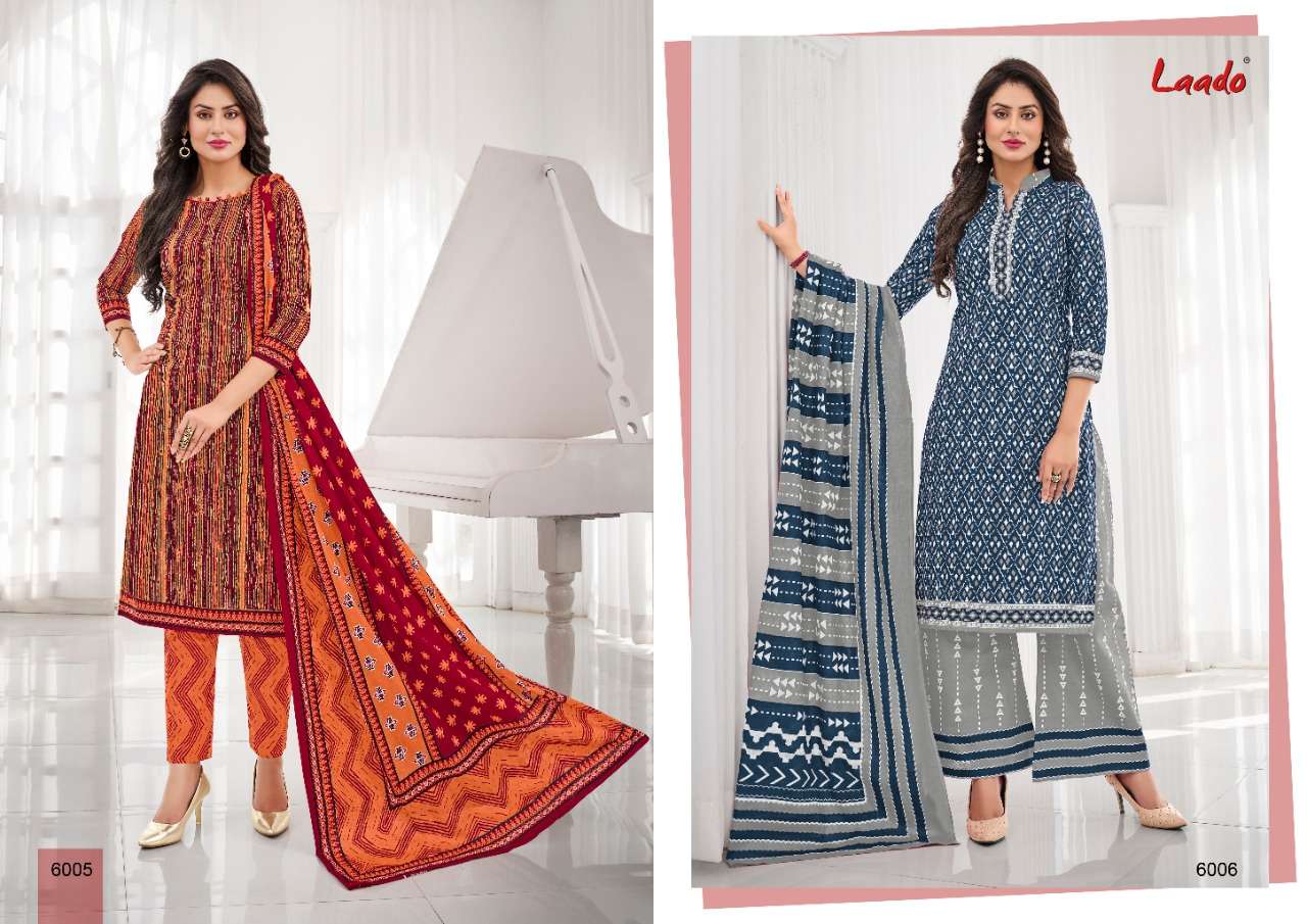 LAADO VOL-60 BY LAADO 6001 TO 6020 SERIES BEAUTIFUL SUITS STYLISH FANCY COLORFUL PARTY WEAR & OCCASIONAL WEAR PURE COTTON PRINTED DRESSES AT WHOLESALE PRICE