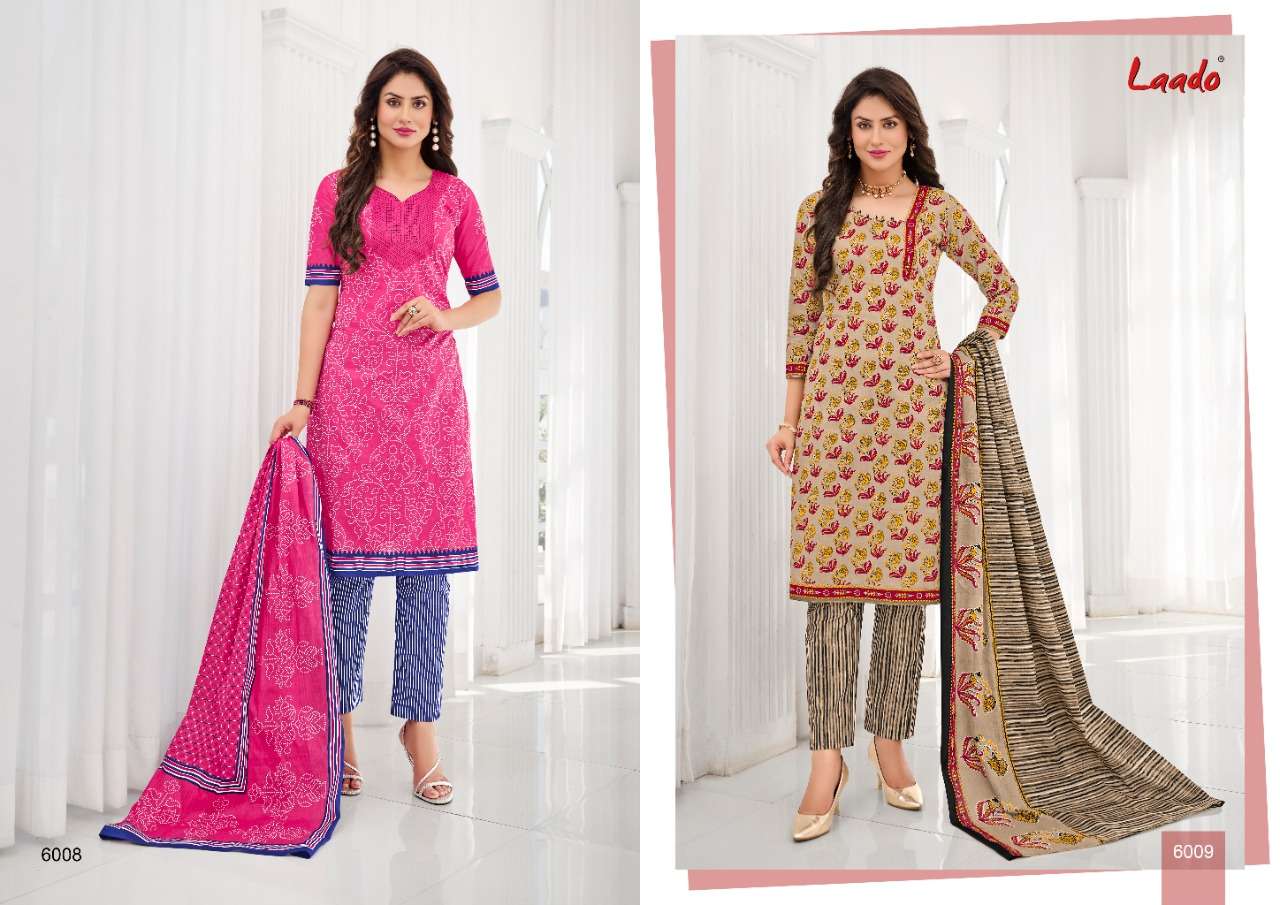LAADO VOL-60 BY LAADO 6001 TO 6020 SERIES BEAUTIFUL SUITS STYLISH FANCY COLORFUL PARTY WEAR & OCCASIONAL WEAR PURE COTTON PRINTED DRESSES AT WHOLESALE PRICE