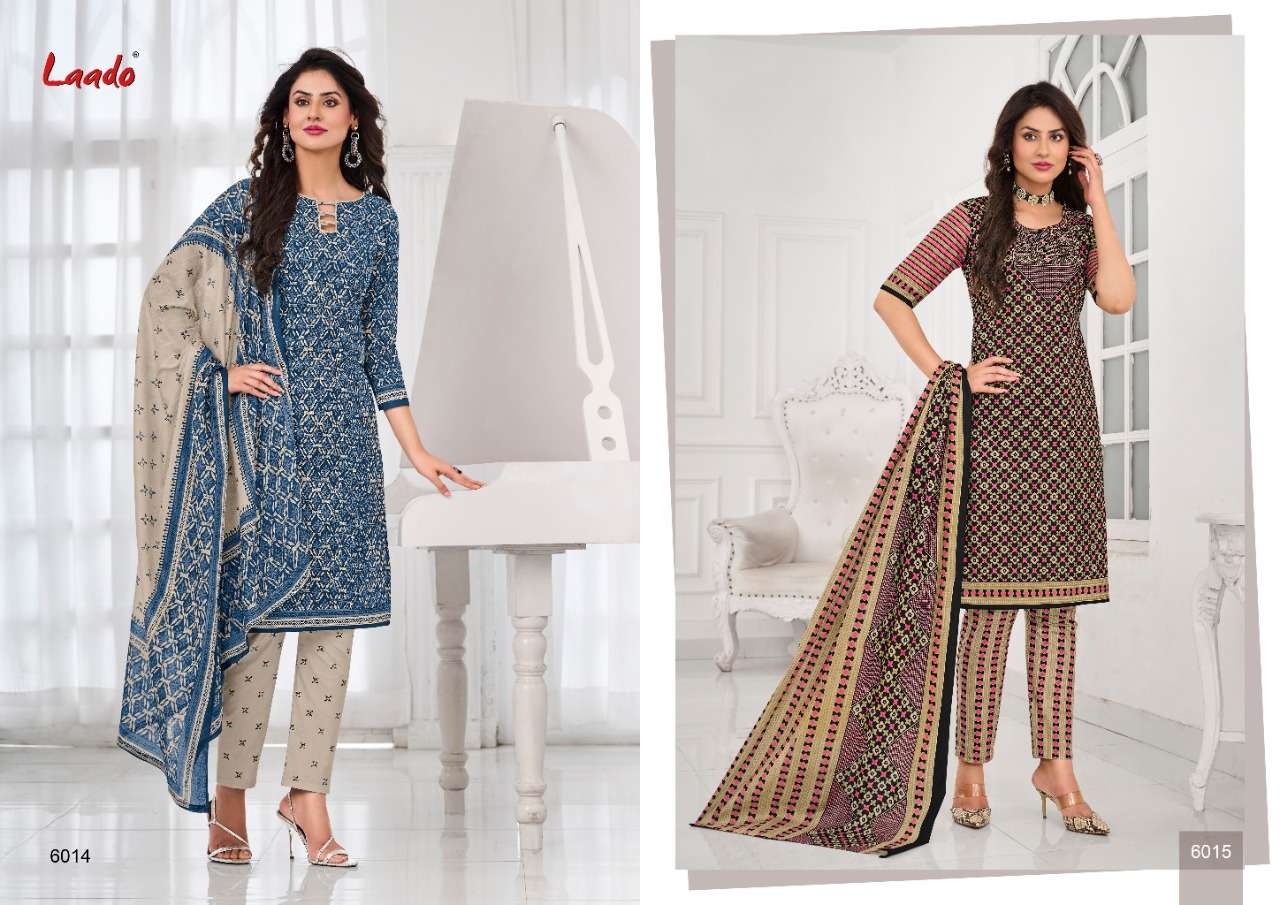 LAADO VOL-60 BY LAADO 6001 TO 6020 SERIES BEAUTIFUL SUITS STYLISH FANCY COLORFUL PARTY WEAR & OCCASIONAL WEAR PURE COTTON PRINTED DRESSES AT WHOLESALE PRICE
