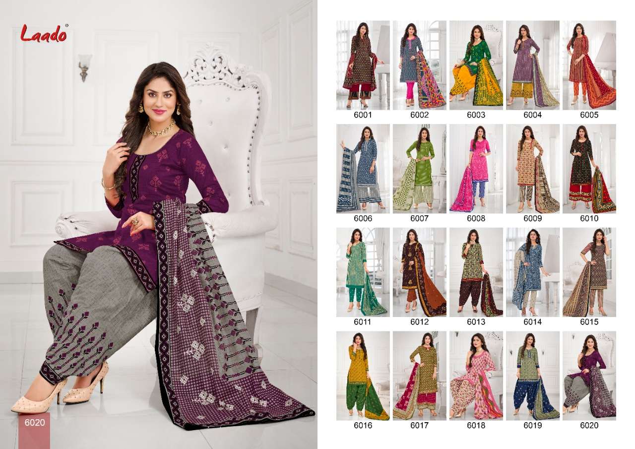 LAADO VOL-60 BY LAADO 6001 TO 6020 SERIES BEAUTIFUL SUITS STYLISH FANCY COLORFUL PARTY WEAR & OCCASIONAL WEAR PURE COTTON PRINTED DRESSES AT WHOLESALE PRICE