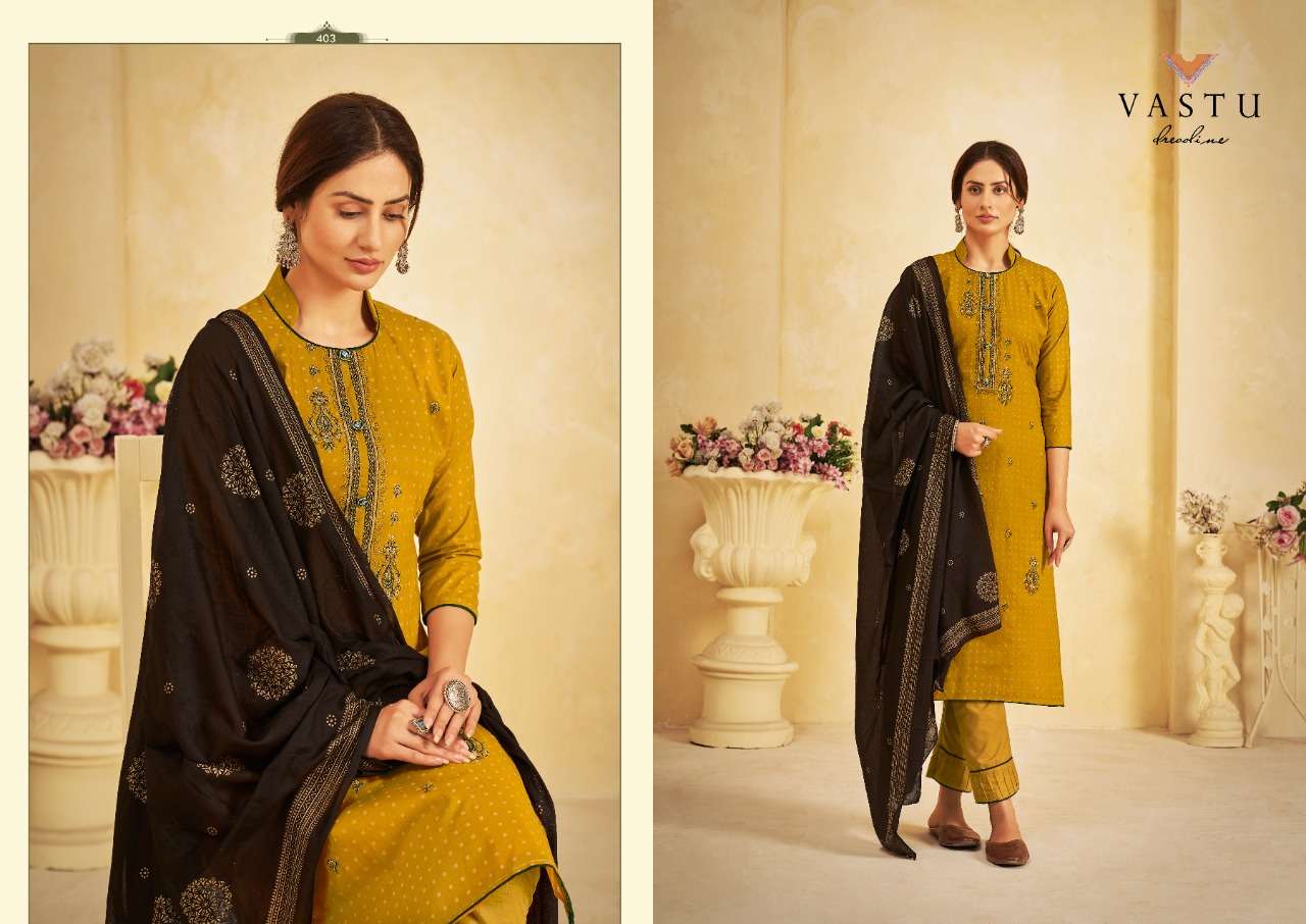 NETRA VOL-4 BY VASTU TEX 401 TO 408 SERIES BEAUTIFUL STYLISH SUITS FANCY COLORFUL CASUAL WEAR & ETHNIC WEAR & READY TO WEAR LAWN COTTON PRINT WITH WORK DRESSES AT WHOLESALE PRICE