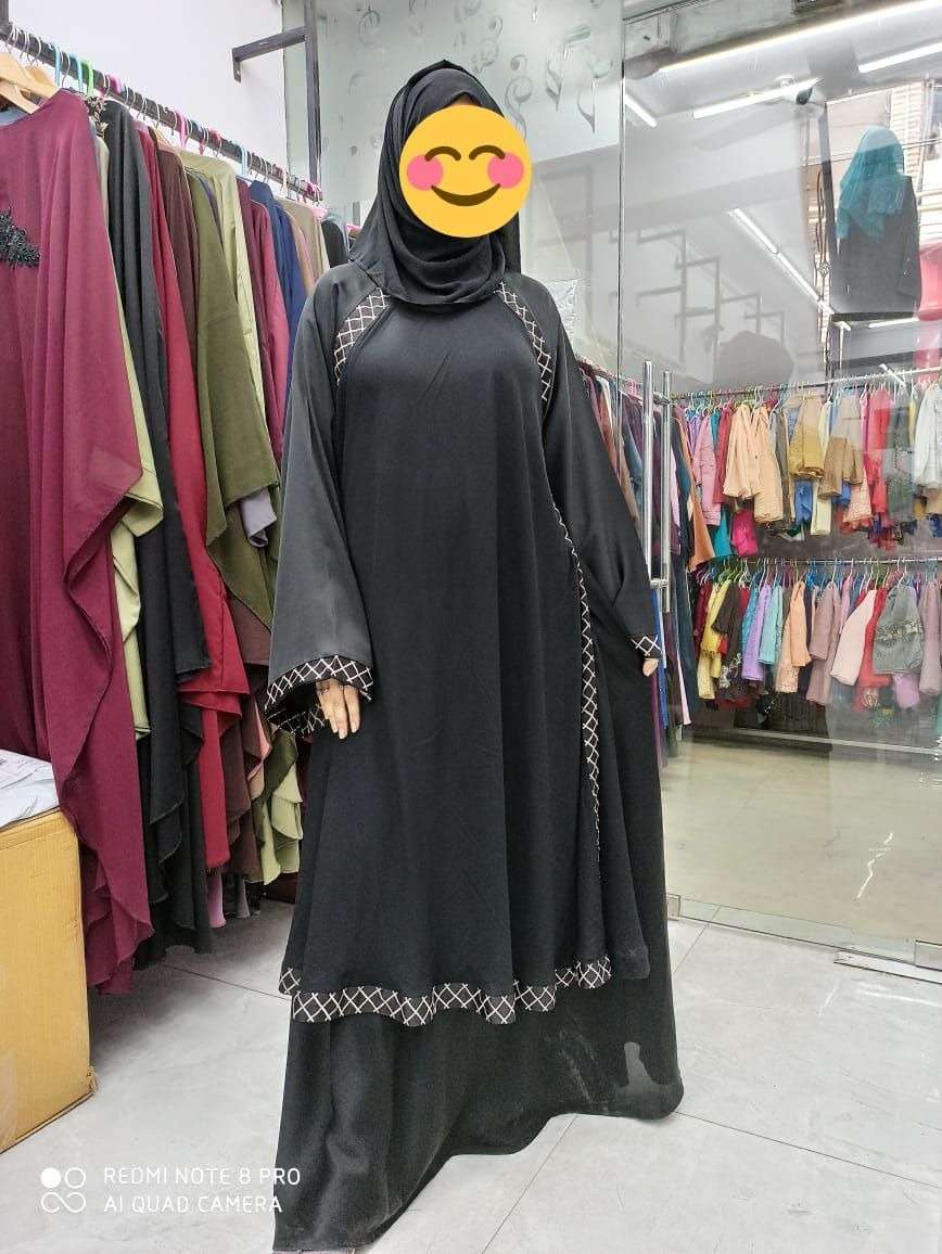 CRISS CROSS DOUBLE LAYER FLARED BY FASHID WHOLESALE 01 TO 05 SERIES BEAUTIFUL STYLISH FANCY COLORFUL CASUAL WEAR & ETHNIC WEAR FANCY BURQA AT WHOLESALE PRICE