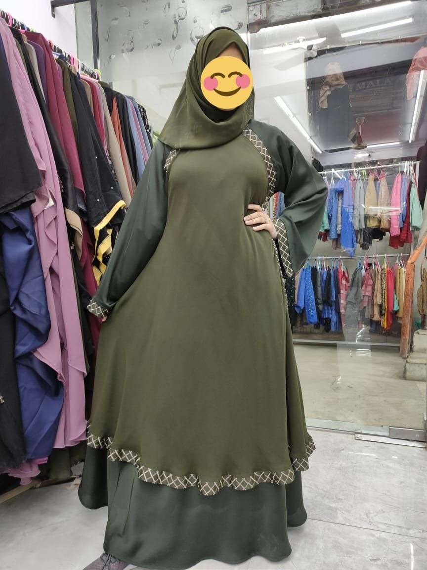 CRISS CROSS DOUBLE LAYER FLARED BY FASHID WHOLESALE 01 TO 05 SERIES BEAUTIFUL STYLISH FANCY COLORFUL CASUAL WEAR & ETHNIC WEAR FANCY BURQA AT WHOLESALE PRICE