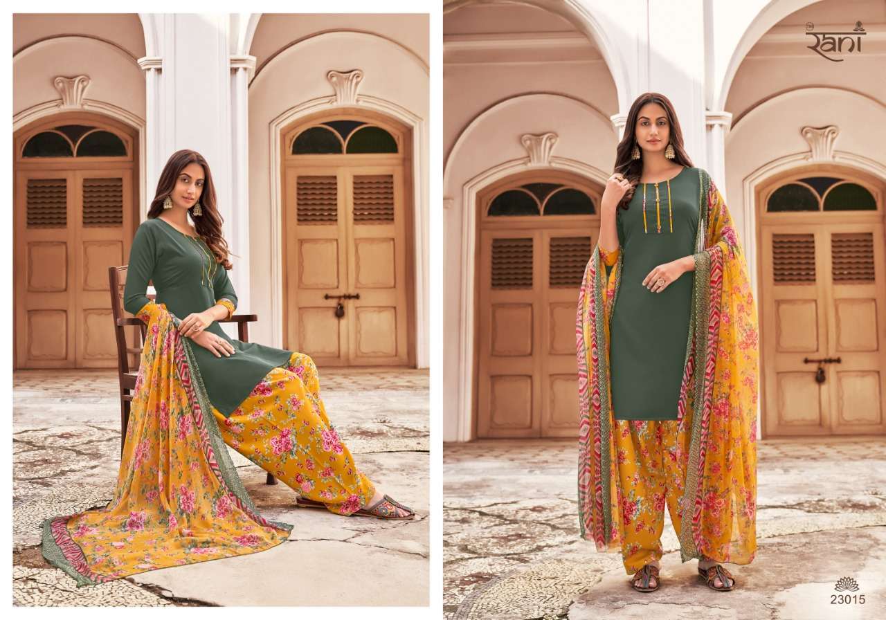 SUNHERI VOL-23 BY RANI FASHION 23001 TO 23016 SERIES BEAUTIFUL STYLISH SUITS FANCY COLORFUL CASUAL WEAR & ETHNIC WEAR & READY TO WEAR HEAVY AMERICAN CREPE PRINTED DRESSES AT WHOLESALE PRICE