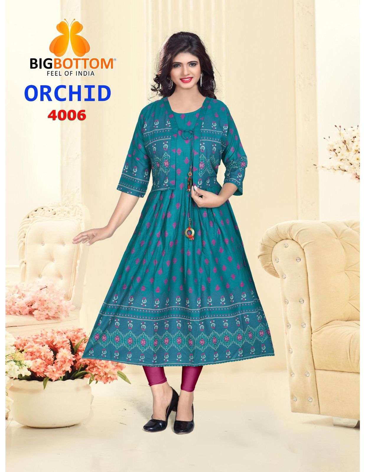 ORCHID VOL-4 BY BIG BOTTOM 4001 TO 4006 SERIES DESIGNER STYLISH FANCY COLORFUL BEAUTIFUL PARTY WEAR & ETHNIC WEAR COLLECTION RAYON GOLD FOIL KURTIS AT WHOLESALE PRICE