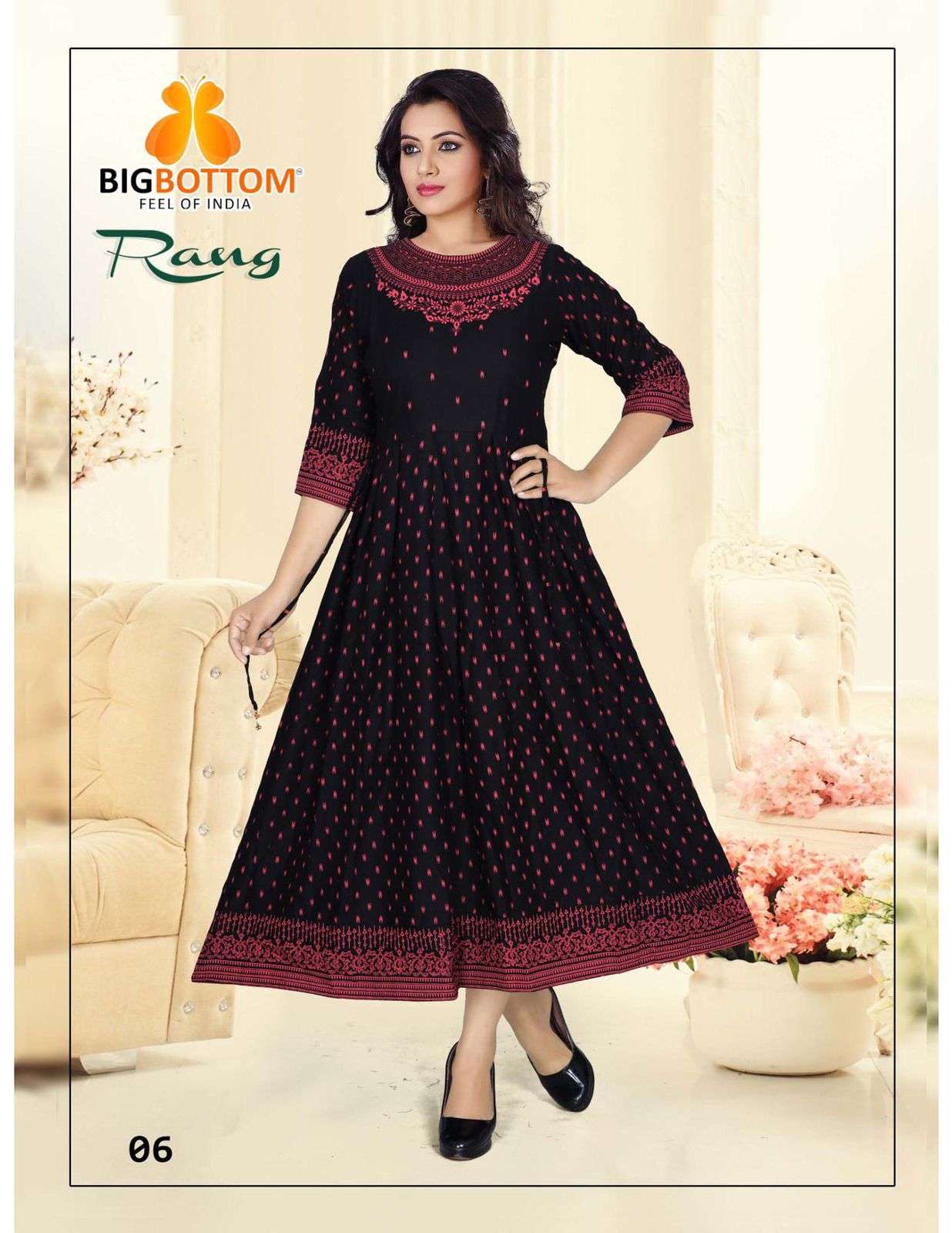 RANG BY BIG BOTTOM 01 TO 06 SERIES BEAUTIFUL STYLISH FANCY COLORFUL CASUAL WEAR & ETHNIC WEAR RAYON PRINT GOWNS AT WHOLESALE PRICE