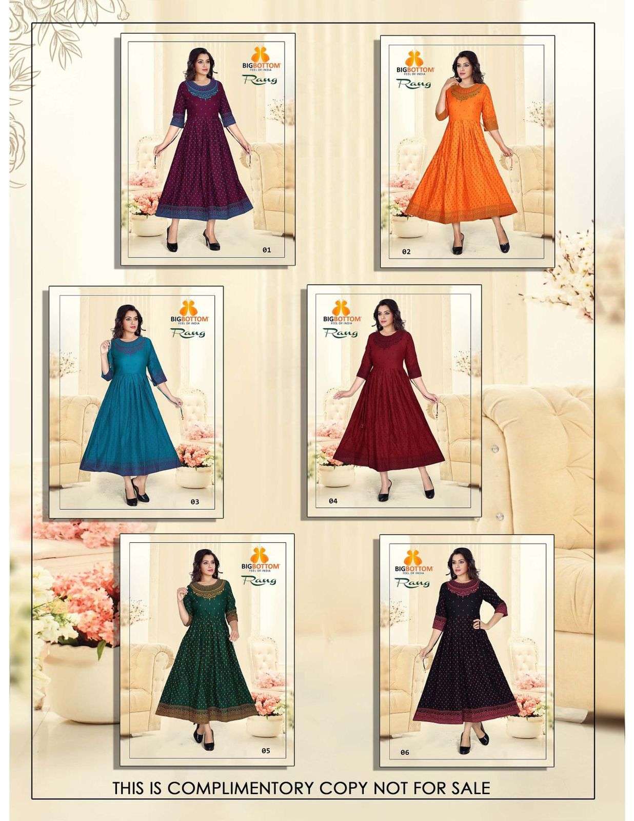 RANG BY BIG BOTTOM 01 TO 06 SERIES BEAUTIFUL STYLISH FANCY COLORFUL CASUAL WEAR & ETHNIC WEAR RAYON PRINT GOWNS AT WHOLESALE PRICE