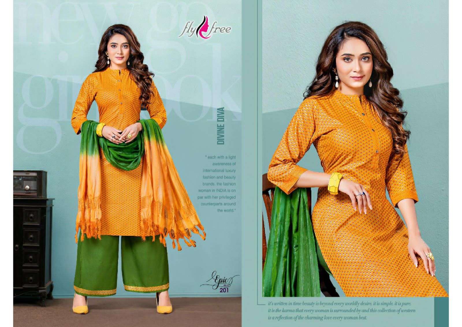 EPIC VOL-2 BY FLY FREE 201 TO 206 SERIES BEAUTIFUL SUITS COLORFUL STYLISH FANCY CASUAL WEAR & ETHNIC WEAR RAYON PRINT DRESSES AT WHOLESALE PRICE