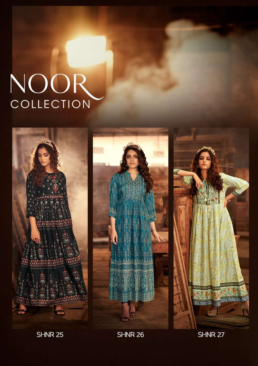 NOOR COLLECTION BY SHICHI 25 TO 30 SERIES BEAUTIFUL STYLISH FANCY COLORFUL CASUAL WEAR & ETHNIC WEAR MUSLIN DIGITAL PRINT GOWNS AT WHOLESALE PRICE