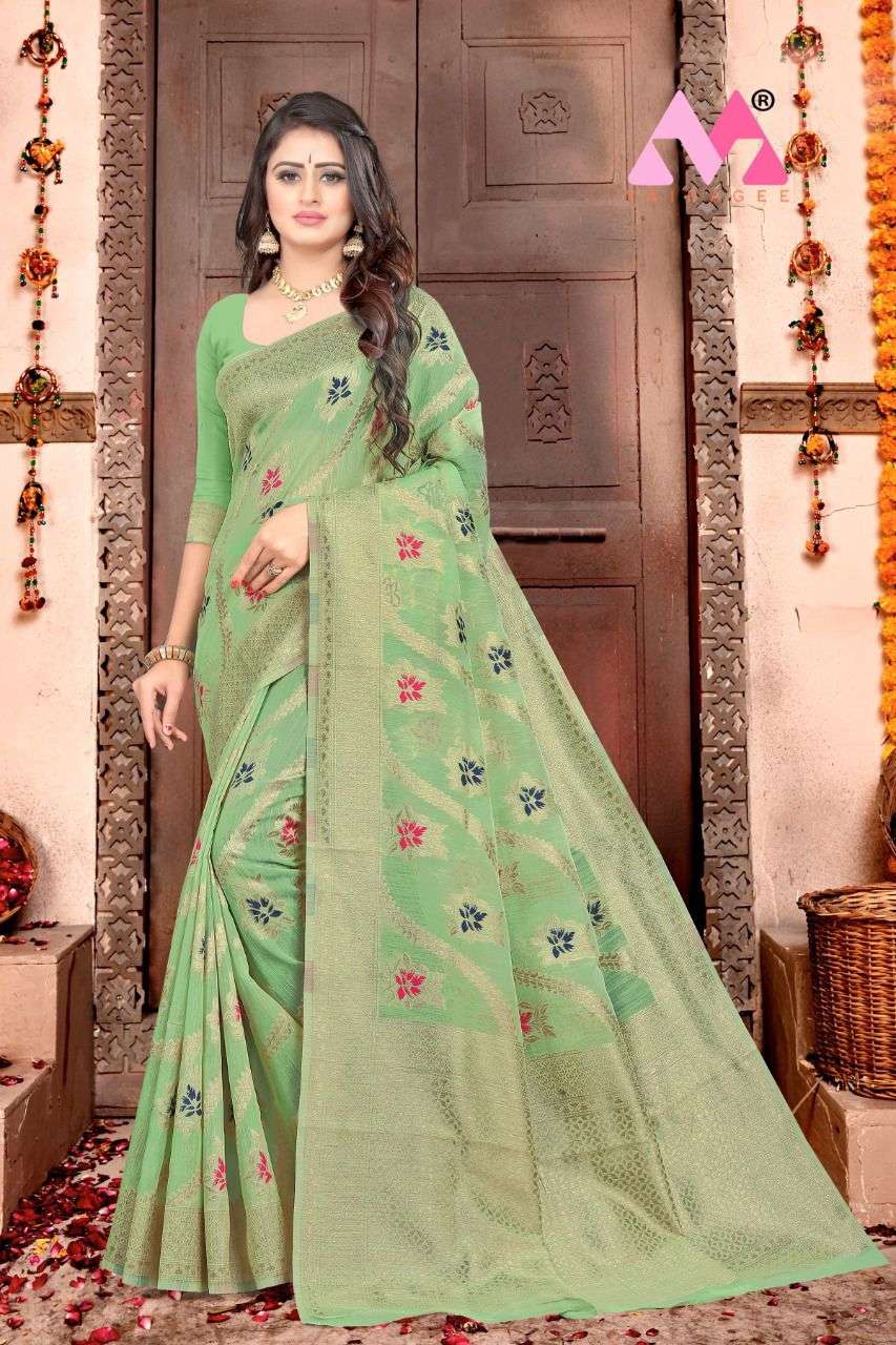 RAJA BY VAIRAGEE 101 TO 106 SERIES INDIAN TRADITIONAL WEAR COLLECTION BEAUTIFUL STYLISH FANCY COLORFUL PARTY WEAR & OCCASIONAL WEAR CHANDERI COTTON SAREES AT WHOLESALE PRICE