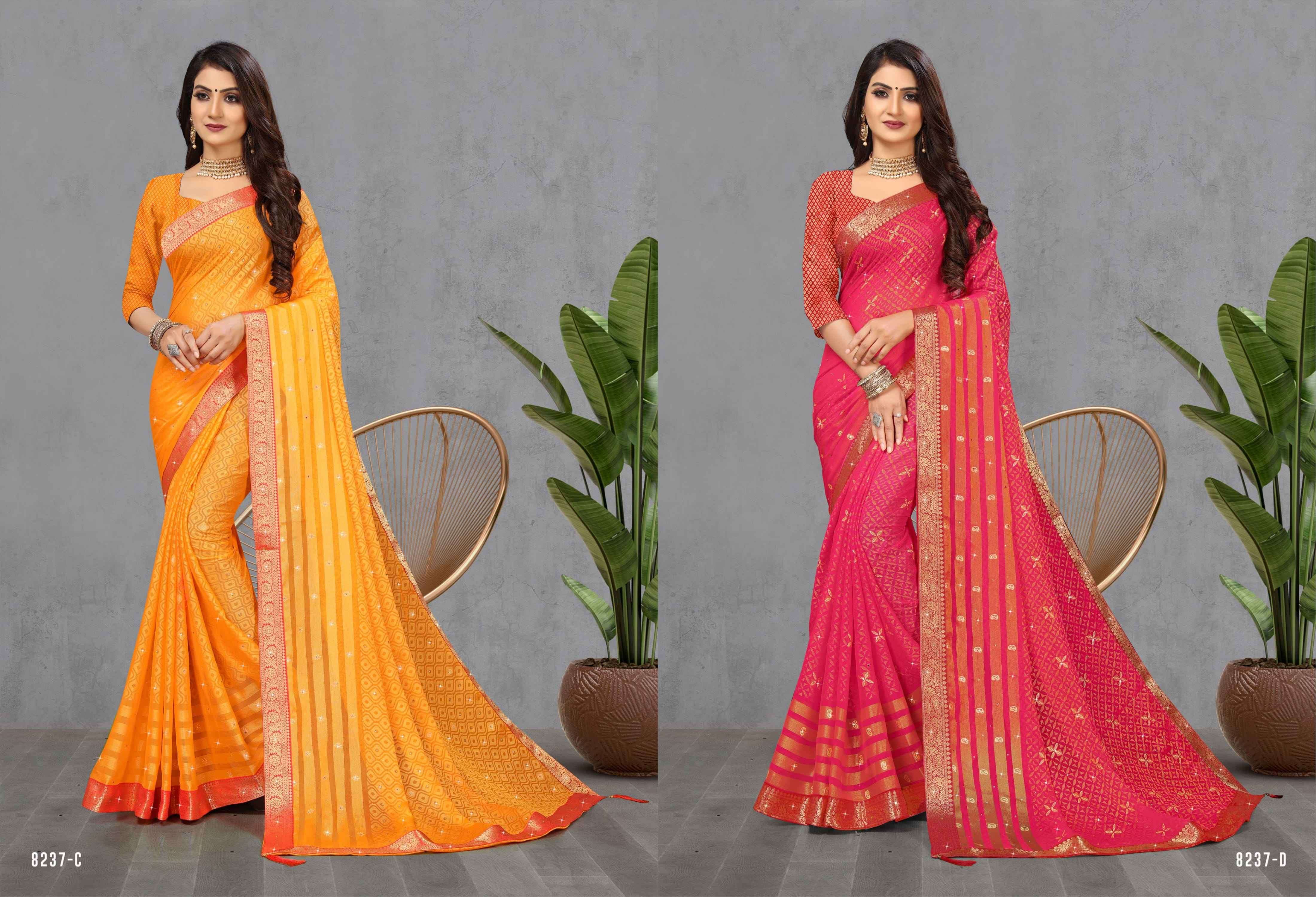 SHRAVAN KUMAR BY INDIAN WOMEN 8237-A TO 8237-F SERIES INDIAN TRADITIONAL WEAR COLLECTION BEAUTIFUL STYLISH FANCY COLORFUL PARTY WEAR & OCCASIONAL WEAR VICHITRA SILK SAREES AT WHOLESALE PRICE