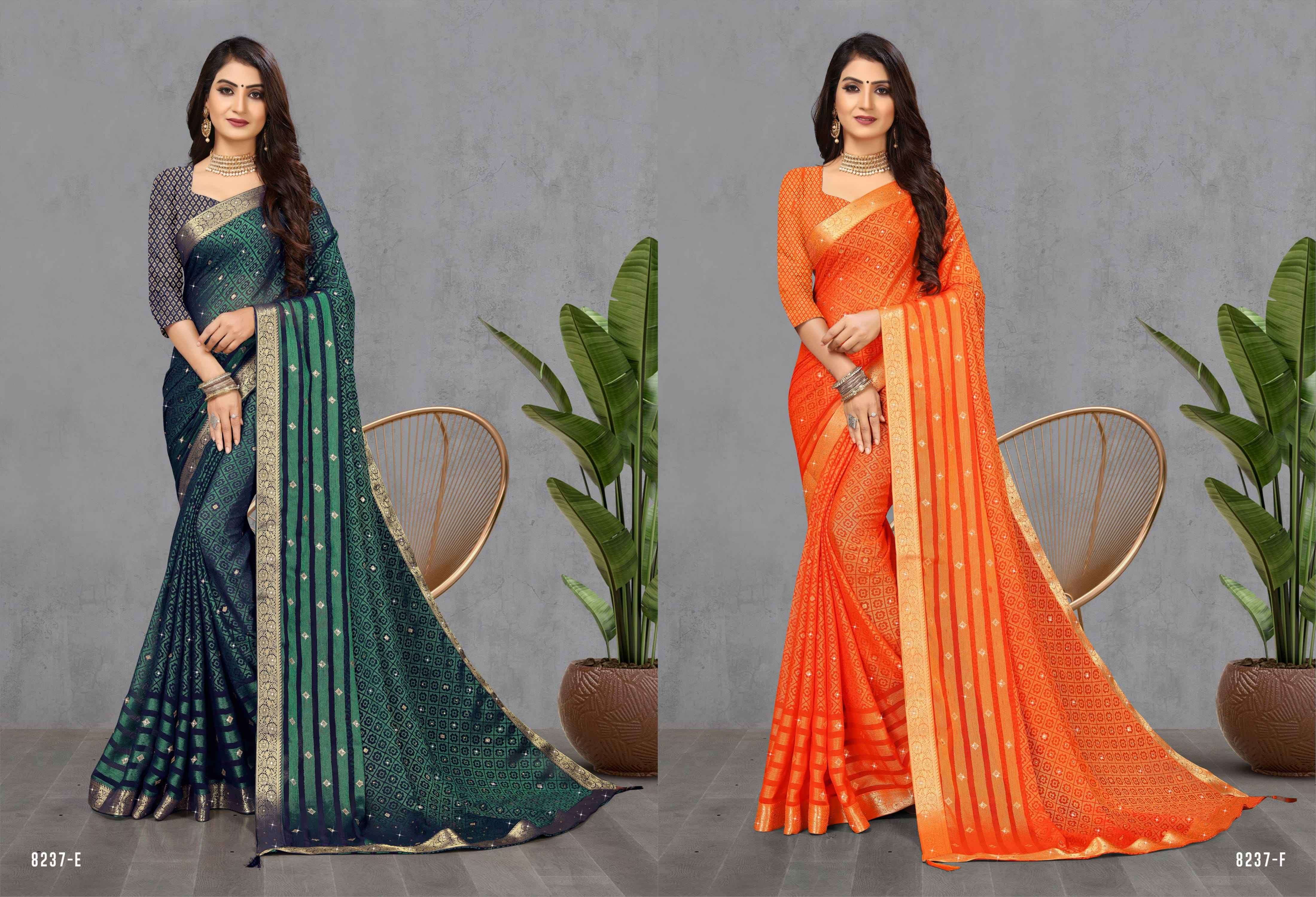 SHRAVAN KUMAR BY INDIAN WOMEN 8237-A TO 8237-F SERIES INDIAN TRADITIONAL WEAR COLLECTION BEAUTIFUL STYLISH FANCY COLORFUL PARTY WEAR & OCCASIONAL WEAR VICHITRA SILK SAREES AT WHOLESALE PRICE