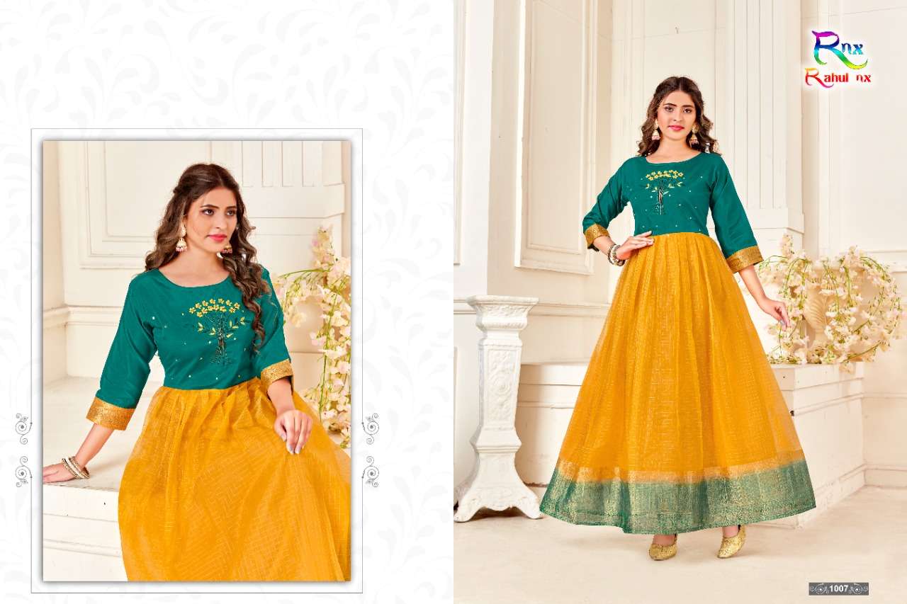 HOOR BY RAHUL NX 1001 TO 1008 SERIES BEAUTIFUL STYLISH FANCY COLORFUL CASUAL WEAR & ETHNIC WEAR PURE ORGANZA GOWNS AT WHOLESALE PRICE