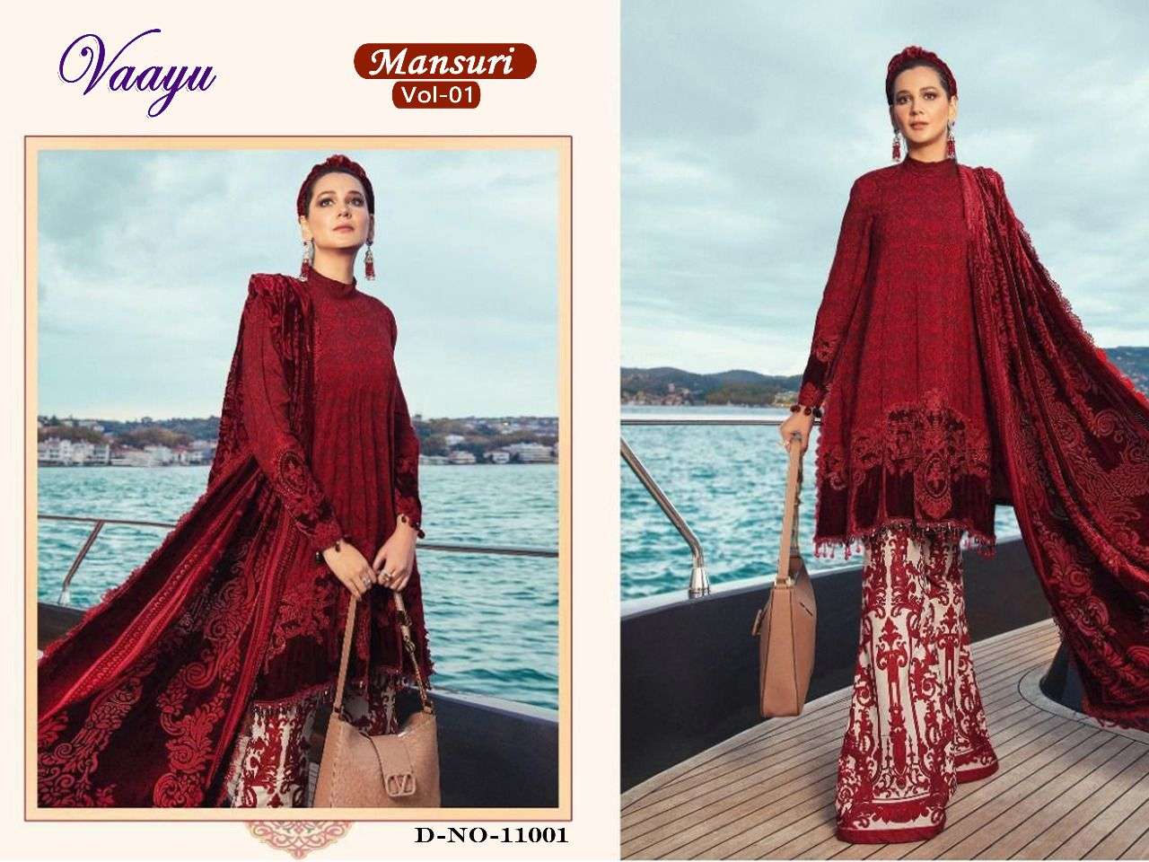 MANSURI VOL-1 BY VAAYU 11001 TO 11006 SERIES DESIGNER PAKISTANI SUITS BEAUTIFUL STYLISH FANCY COLORFUL PARTY WEAR & OCCASIONAL WEAR COTTON PRINT WITH EMBROIDERED DRESSES AT WHOLESALE PRICE