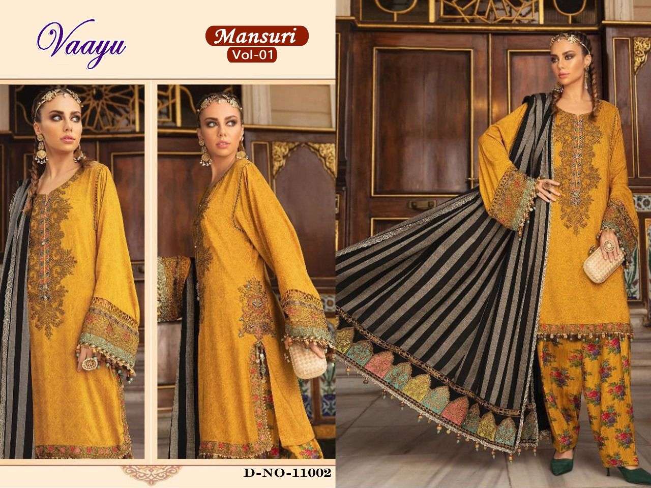 MANSURI VOL-1 BY VAAYU 11001 TO 11006 SERIES DESIGNER PAKISTANI SUITS BEAUTIFUL STYLISH FANCY COLORFUL PARTY WEAR & OCCASIONAL WEAR COTTON PRINT WITH EMBROIDERED DRESSES AT WHOLESALE PRICE