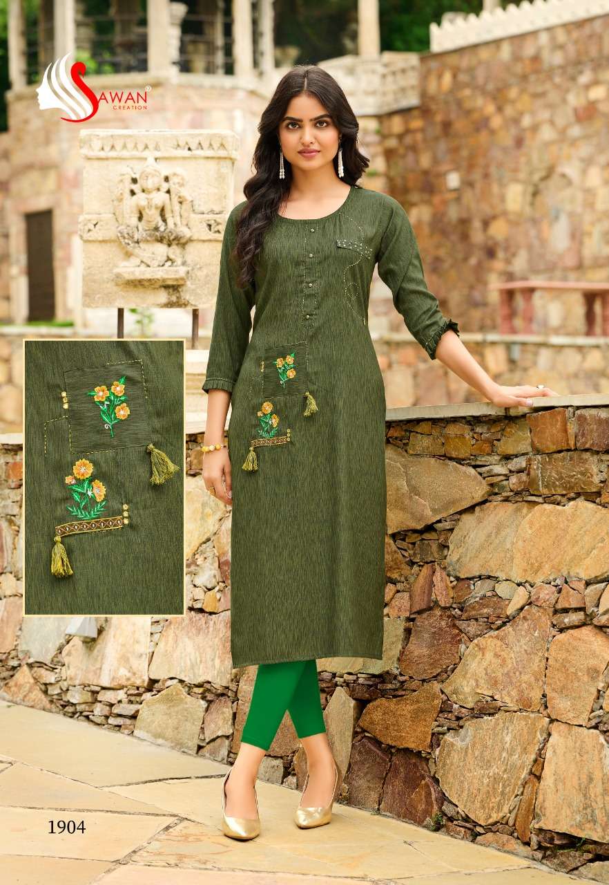 HONEY VOL-19 BY SAWAN CREATION 1901 TO 1912 SERIES DESIGNER STYLISH FANCY COLORFUL BEAUTIFUL PARTY WEAR & ETHNIC WEAR COLLECTION RAYON EMBROIDERY KURTIS AT WHOLESALE PRICE