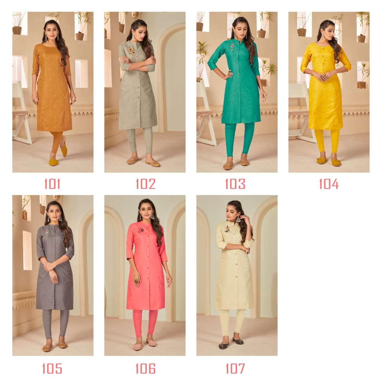 SUNDRI BY BANWERY FASHION 101 TO 107 SERIES DESIGNER STYLISH FANCY COLORFUL BEAUTIFUL PARTY WEAR & ETHNIC WEAR COLLECTION HEAVY COTTON SLUB KURTIS AT WHOLESALE PRICE
