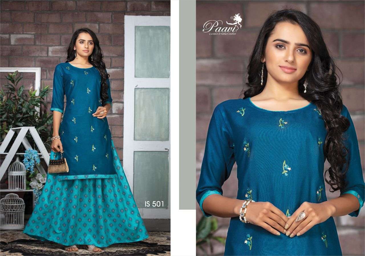 INDIAN STYLE VOL-5 BY PAAVI 501 TO 508 SERIES DESIGNER STYLISH FANCY COLORFUL BEAUTIFUL PARTY WEAR & ETHNIC WEAR COLLECTION RAYON EMBROIDERED KURTIS WITH BOTTOM AT WHOLESALE PRICE