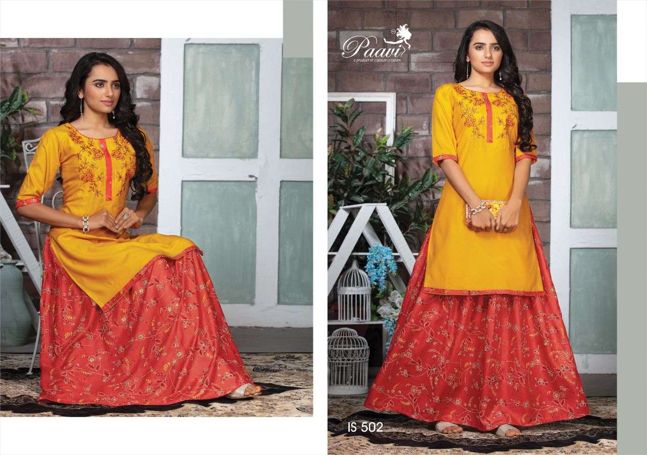 INDIAN STYLE VOL-5 BY PAAVI 501 TO 508 SERIES DESIGNER STYLISH FANCY COLORFUL BEAUTIFUL PARTY WEAR & ETHNIC WEAR COLLECTION RAYON EMBROIDERED KURTIS WITH BOTTOM AT WHOLESALE PRICE