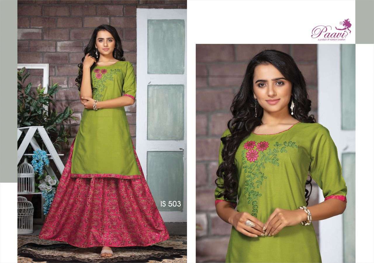INDIAN STYLE VOL-5 BY PAAVI 501 TO 508 SERIES DESIGNER STYLISH FANCY COLORFUL BEAUTIFUL PARTY WEAR & ETHNIC WEAR COLLECTION RAYON EMBROIDERED KURTIS WITH BOTTOM AT WHOLESALE PRICE