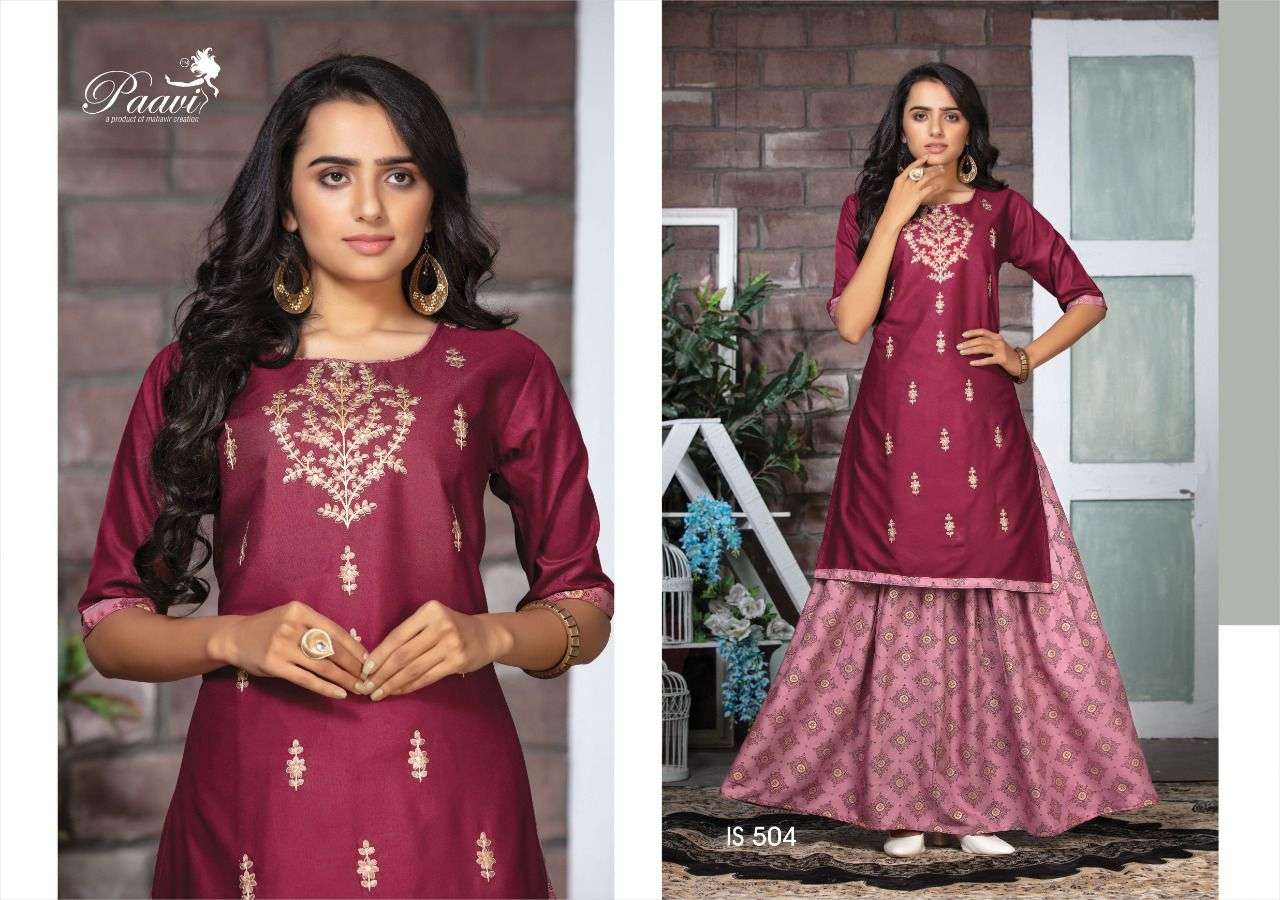 INDIAN STYLE VOL-5 BY PAAVI 501 TO 508 SERIES DESIGNER STYLISH FANCY COLORFUL BEAUTIFUL PARTY WEAR & ETHNIC WEAR COLLECTION RAYON EMBROIDERED KURTIS WITH BOTTOM AT WHOLESALE PRICE