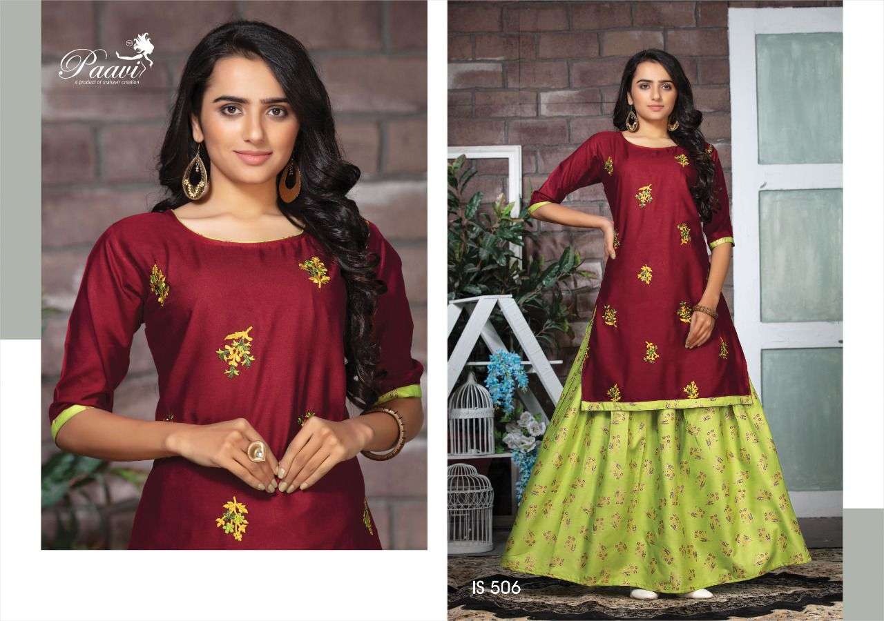 INDIAN STYLE VOL-5 BY PAAVI 501 TO 508 SERIES DESIGNER STYLISH FANCY COLORFUL BEAUTIFUL PARTY WEAR & ETHNIC WEAR COLLECTION RAYON EMBROIDERED KURTIS WITH BOTTOM AT WHOLESALE PRICE