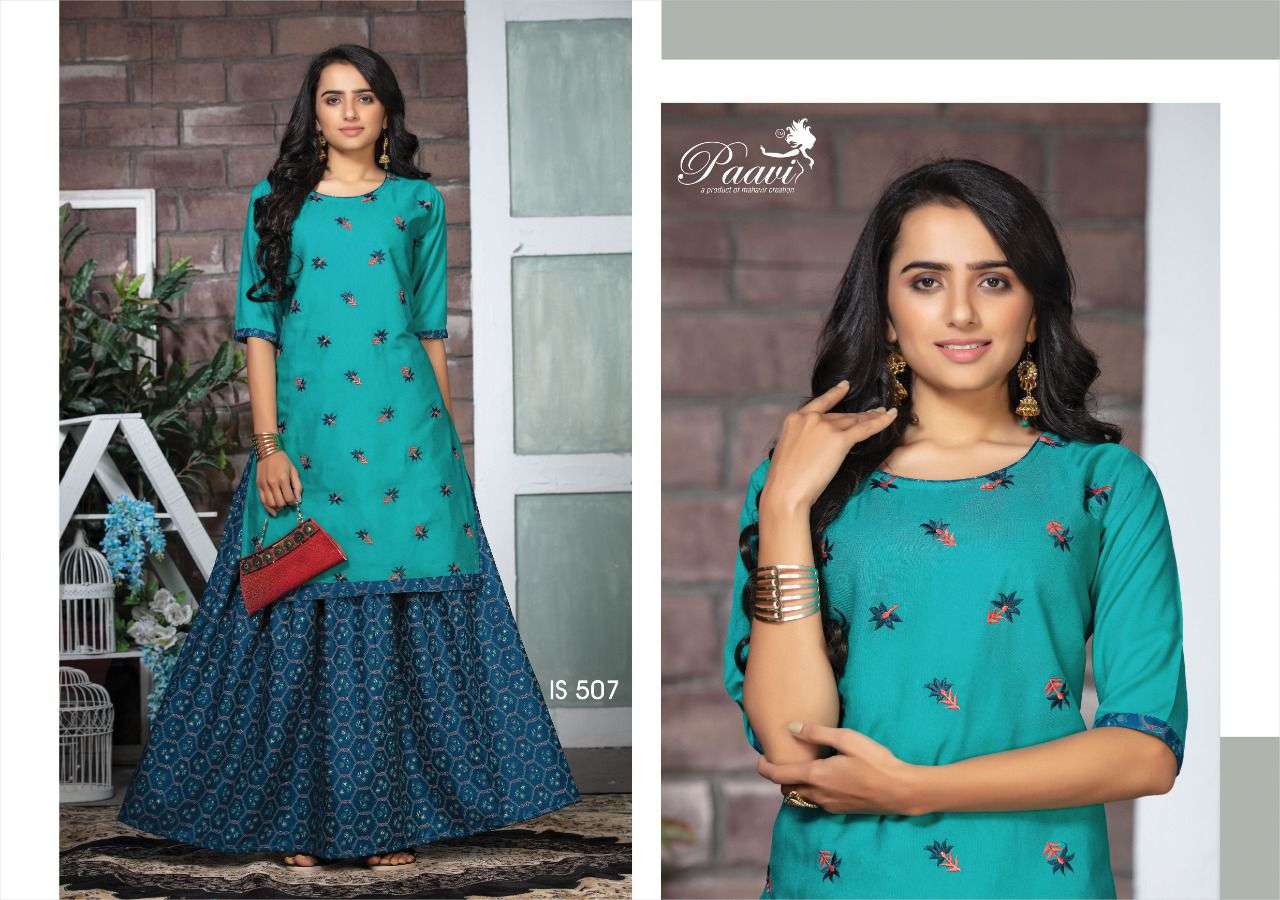 INDIAN STYLE VOL-5 BY PAAVI 501 TO 508 SERIES DESIGNER STYLISH FANCY COLORFUL BEAUTIFUL PARTY WEAR & ETHNIC WEAR COLLECTION RAYON EMBROIDERED KURTIS WITH BOTTOM AT WHOLESALE PRICE