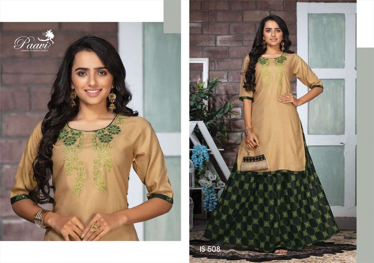 INDIAN STYLE VOL-5 BY PAAVI 501 TO 508 SERIES DESIGNER STYLISH FANCY COLORFUL BEAUTIFUL PARTY WEAR & ETHNIC WEAR COLLECTION RAYON EMBROIDERED KURTIS WITH BOTTOM AT WHOLESALE PRICE