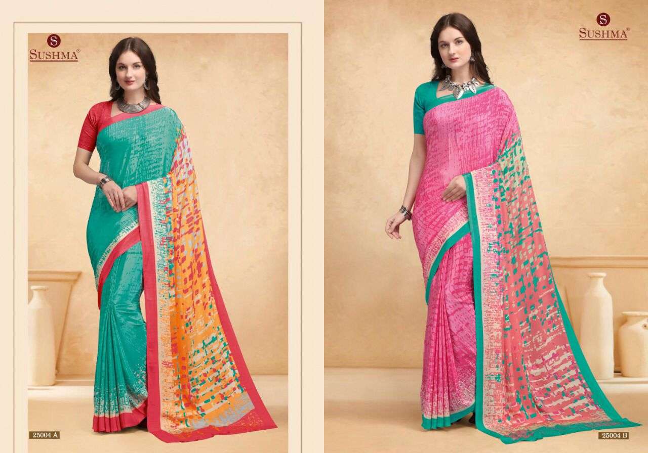 STYLE VOL-11 BY SUSHMA 25001-A TO 25005-C SERIES INDIAN TRADITIONAL WEAR COLLECTION BEAUTIFUL STYLISH FANCY COLORFUL PARTY WEAR & OCCASIONAL WEAR CREPE SAREES AT WHOLESALE PRICE