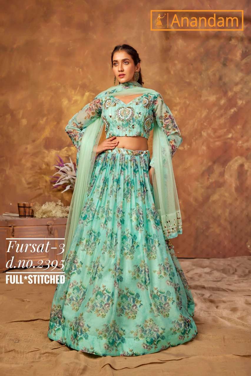 FURSAT VOL-3 BY ANANDAM 2393 TO 2395 SERIES INDIAN TRADITIONAL BEAUTIFUL STYLISH DESIGNER BANARASI SILK JACQUARD EMBROIDERED PARTY WEAR ORGANZA LEHENGAS AT WHOLESALE PRICE