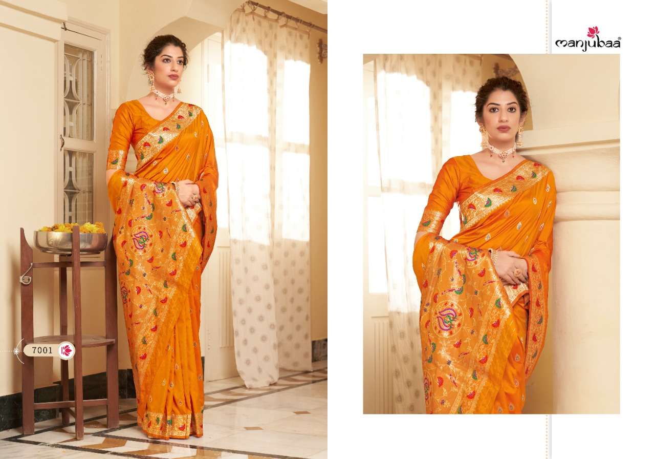 MOKSHA PAITHANI BY MANJUBAA CLOTHING 7001 TO 7006 SERIES INDIAN TRADITIONAL WEAR COLLECTION BEAUTIFUL STYLISH FANCY COLORFUL PARTY WEAR & OCCASIONAL WEAR SILK SAREES AT WHOLESALE PRICE